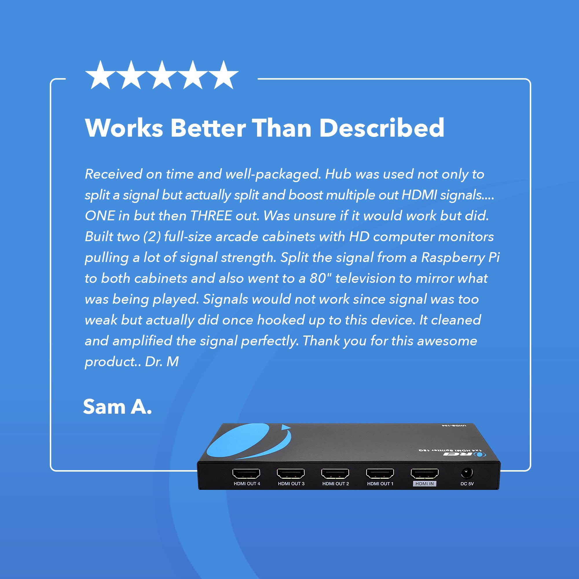OREI UltraHD 4K @ 60 Hz 1 X 4 HDMI Splitter 1 in 4 Out 4 Port 4: 8-Bit - HDMI 2.0, HDCP 2.0, 18 Gbps, EDID, Duplicate / Mirror 4K Screens - UHDS-104