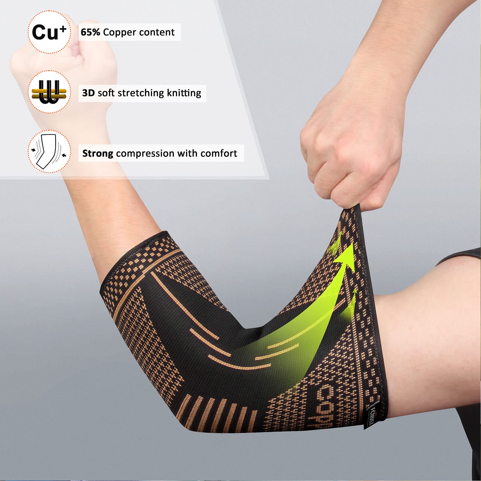 FCNUSX Copper Elbow Brace Compression Sleeves for Pain Relief Men Women, Arm Support Forearm Pads Braces for Tendonitis,Tennis, Golfers, Arthritis, Weight lifting