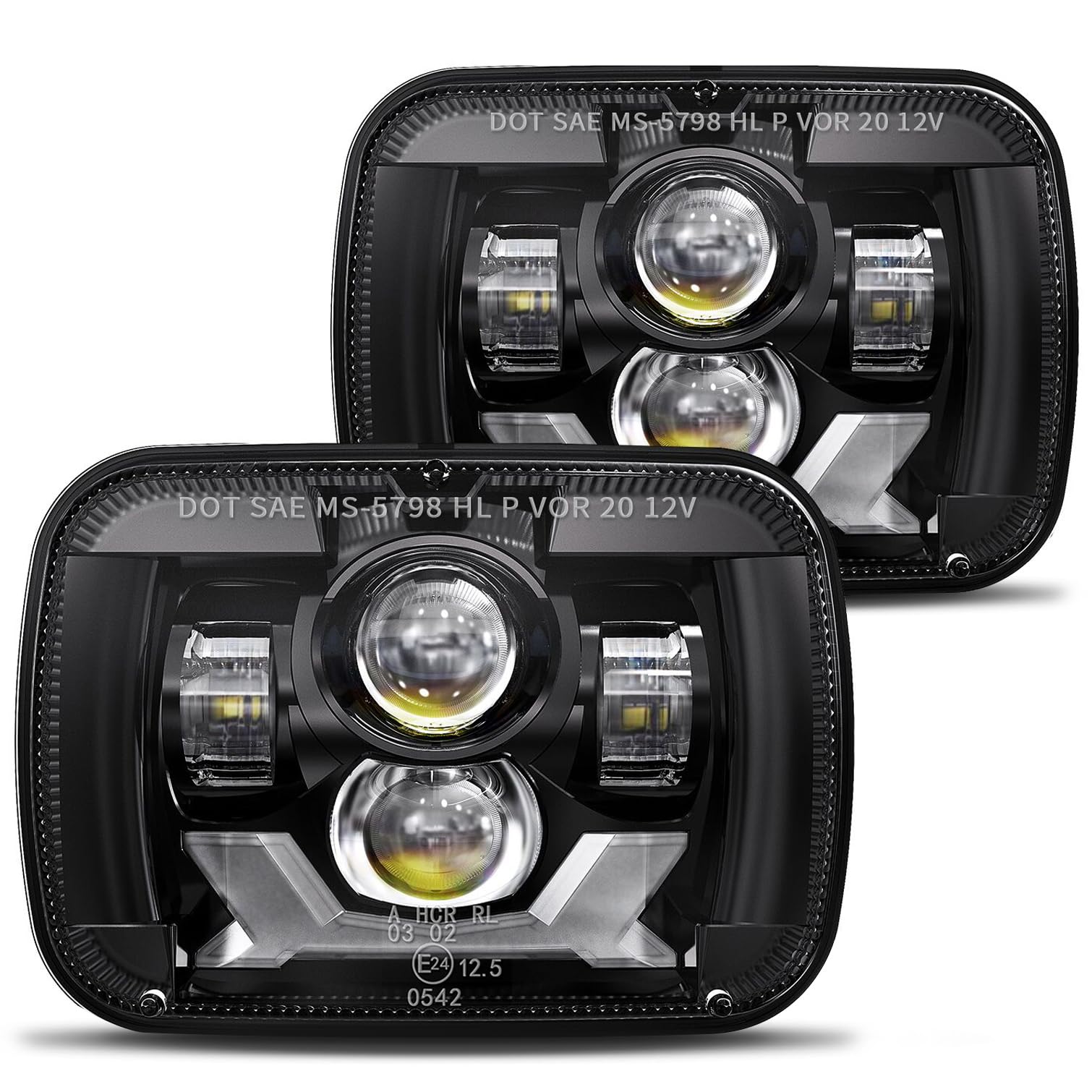 HWSTAR Paar 180W 1000 % helle H6054 5x7 7x6 LED-Scheinwerfer, kompatibel mit Jeep Cherokee XJ Wrangler YJ DOT, blendfrei, Tagfahrlicht, Blinker, Fern-/Abblendlicht, abgedichteter Strahl, Ford Chevy GMC Toyota Nissan Dodge usw., Schwarz