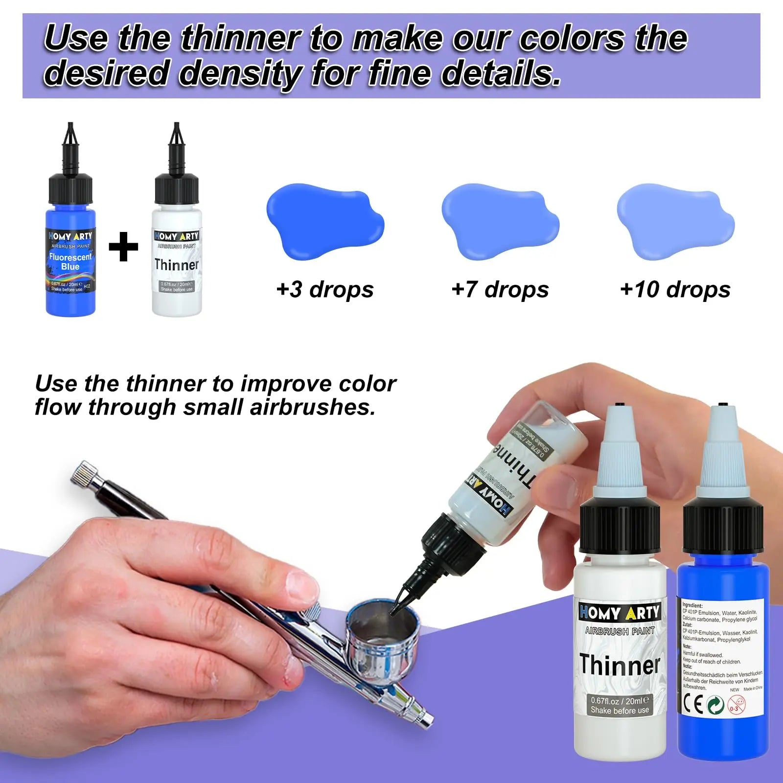 HOMY ARTY Airbrush Paint - 30 Colors with 3 Thinner, Ready to Spray Airbrush Paint Set, Water-Based Acrylic Air brush Paints for Metal, Plastic Models, Canvas, Wood - 33 Bottles