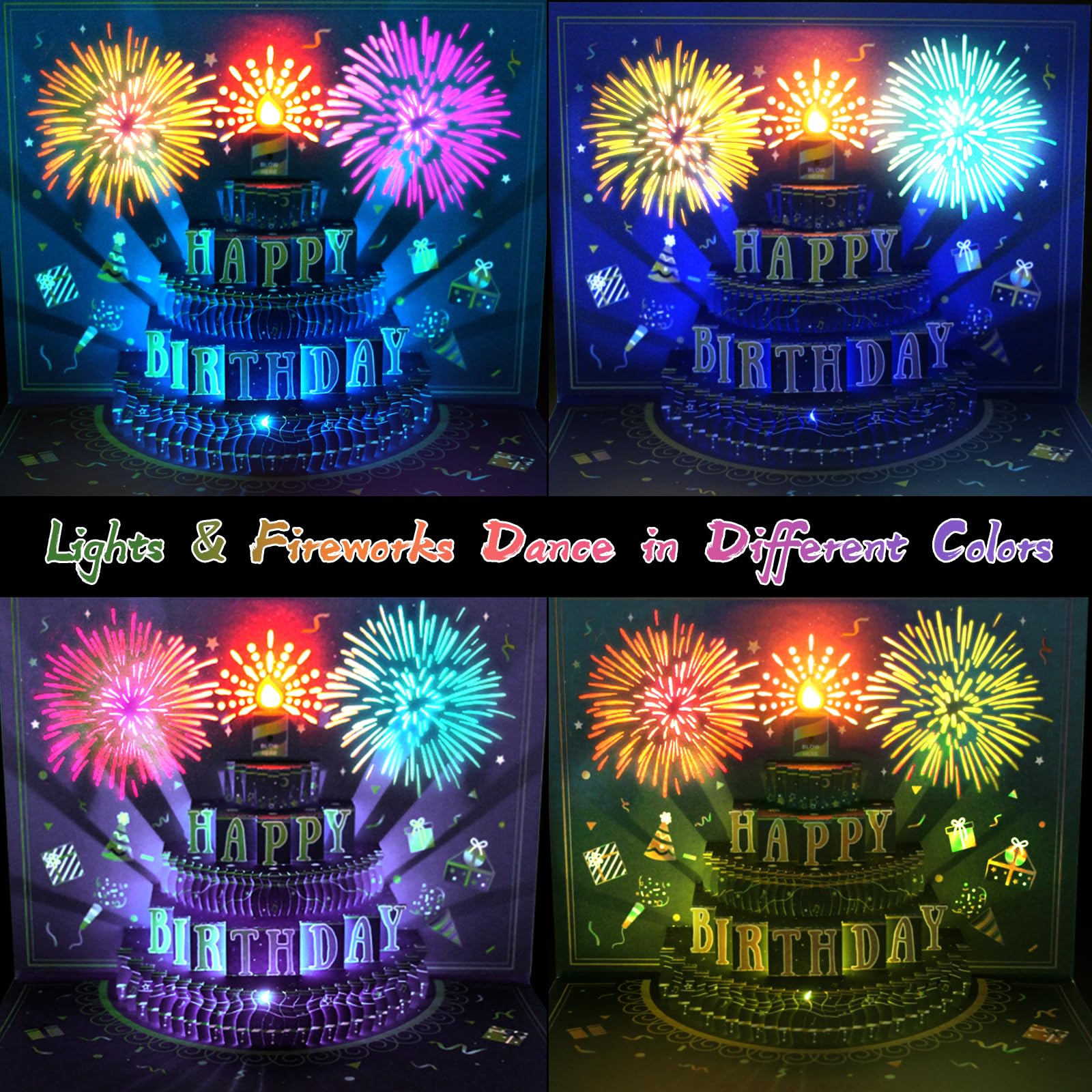 MZD8391 UPGRADED 3D Pop Up Firework Birthday Cards, Musical LED Lights Birthday Cards with Blowable Birthday Cake, Greeting Cards, Birthday Gifts for Mom Women Men Kids Child Dad Father Wife