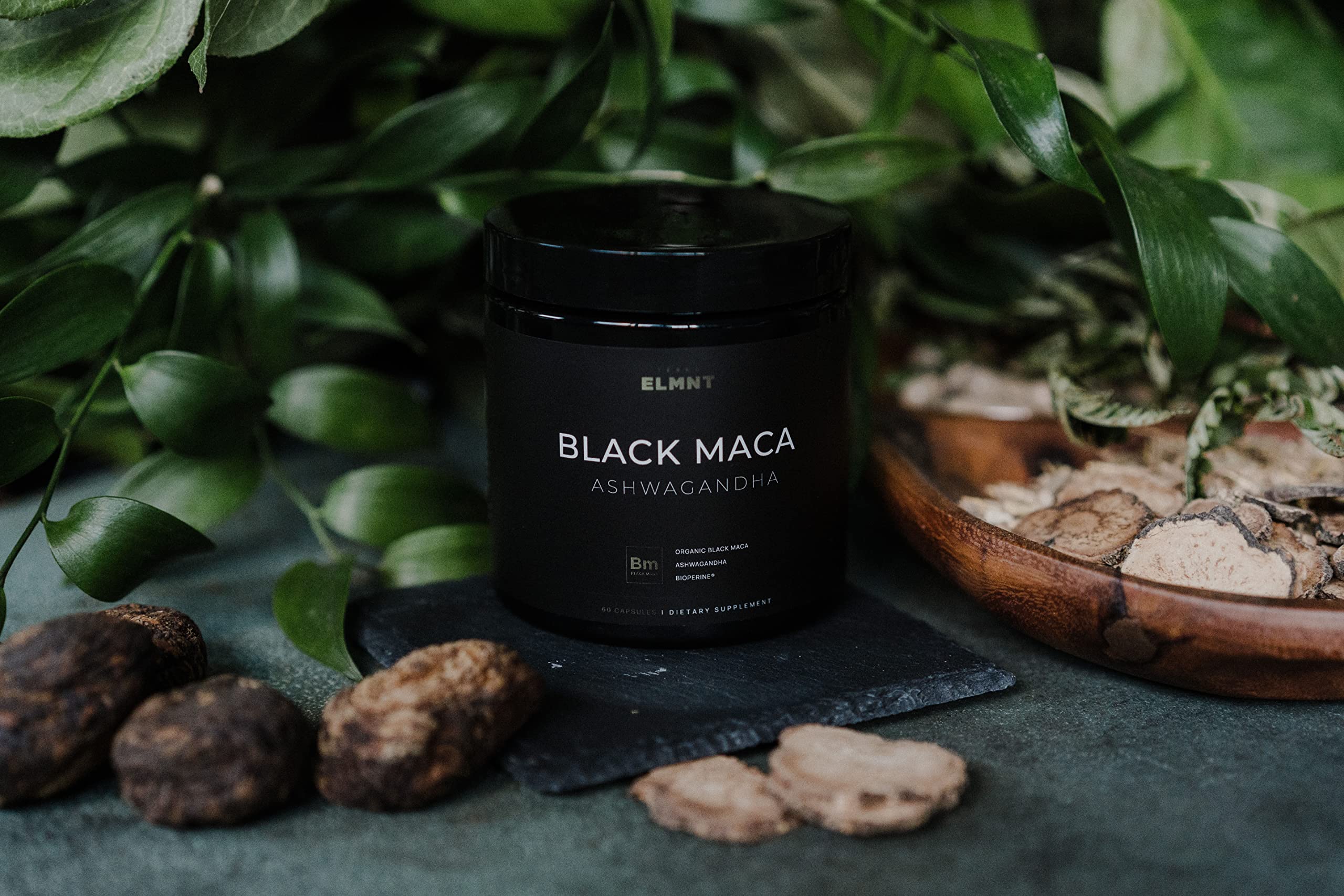 ELMNT 40,000mg 40x Strength Organic Black Maca Root + Ashwagandha - #1 Highest Potency Black Maca Root Capsules for Men Supplement 100% Pure Maca Peruana 40:1 Extract Maca Powder Pills Male Booster
