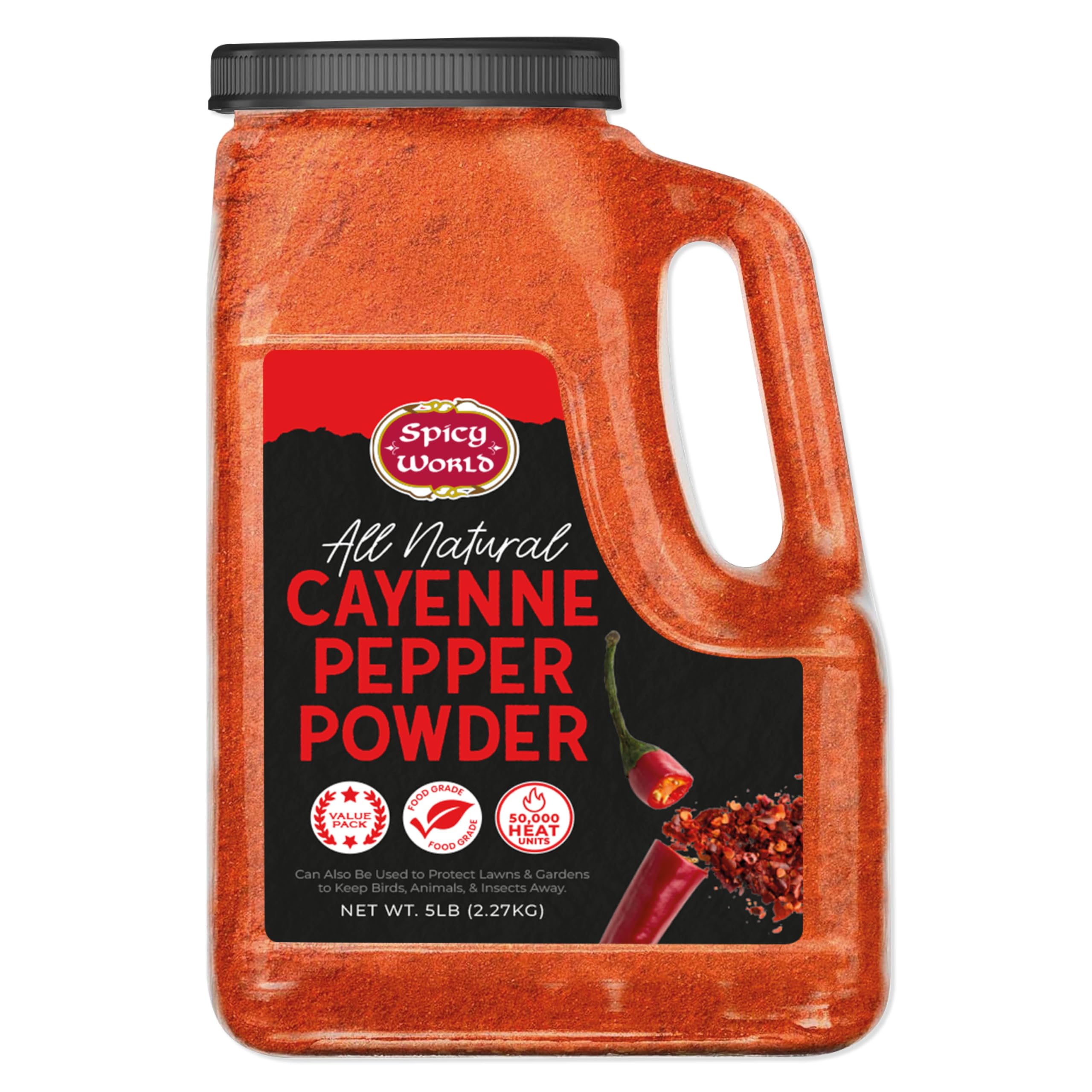 Spicy World Scharfer Cayennepfeffer Pulver Großpackung 2,27 kg Glas – Roter gemahlener Pfeffer 50.000 SHU Schärfegrad – Glutenfrei, rein natürlich, roter Pfeffer – Frisch verpackt in den USA, für gewerblichen Gebrauch und Haushalt