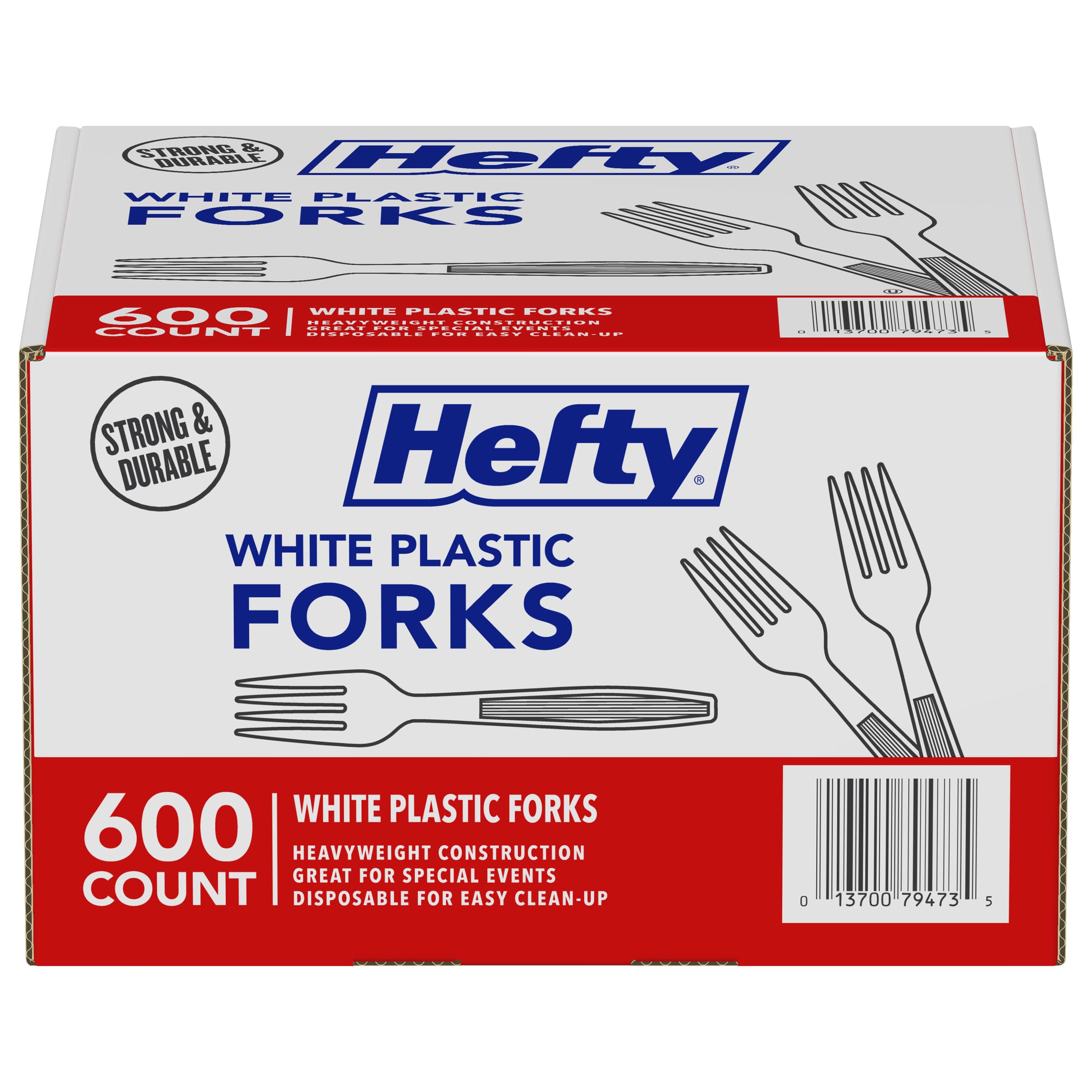Hefty Bulk Plastic Forks, 600 Count, White Disposable Forks for Offices, Concessions Stands, Food Trucks, School Cafeterias, Catering, and More