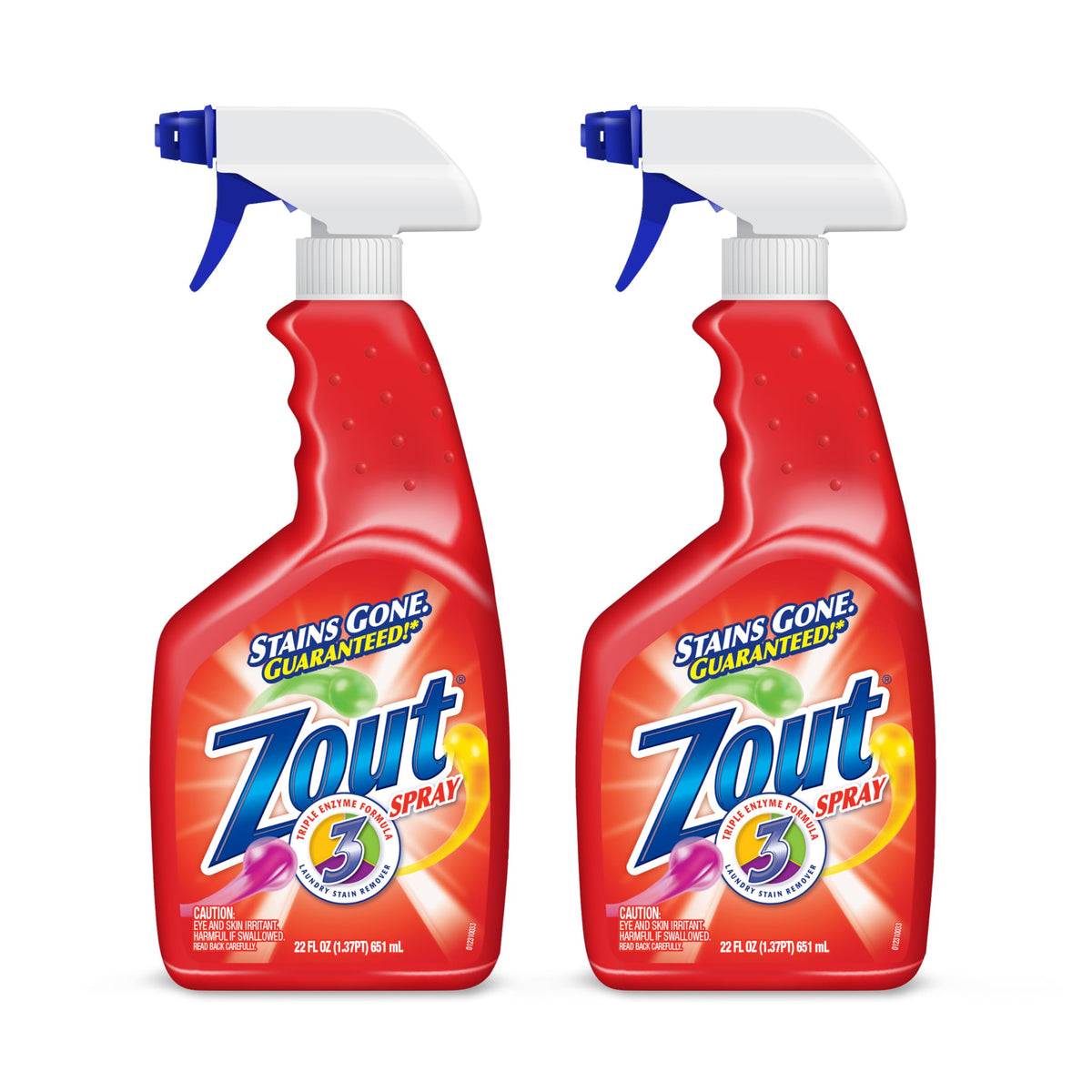 Zout Wäsche-Fleckentferner-Spray, Triple-Enzym-Formel entfernt hartnäckigste Flecken, Hergestellt in den USA, 22-Unzen-Flaschen, 2er-Pack