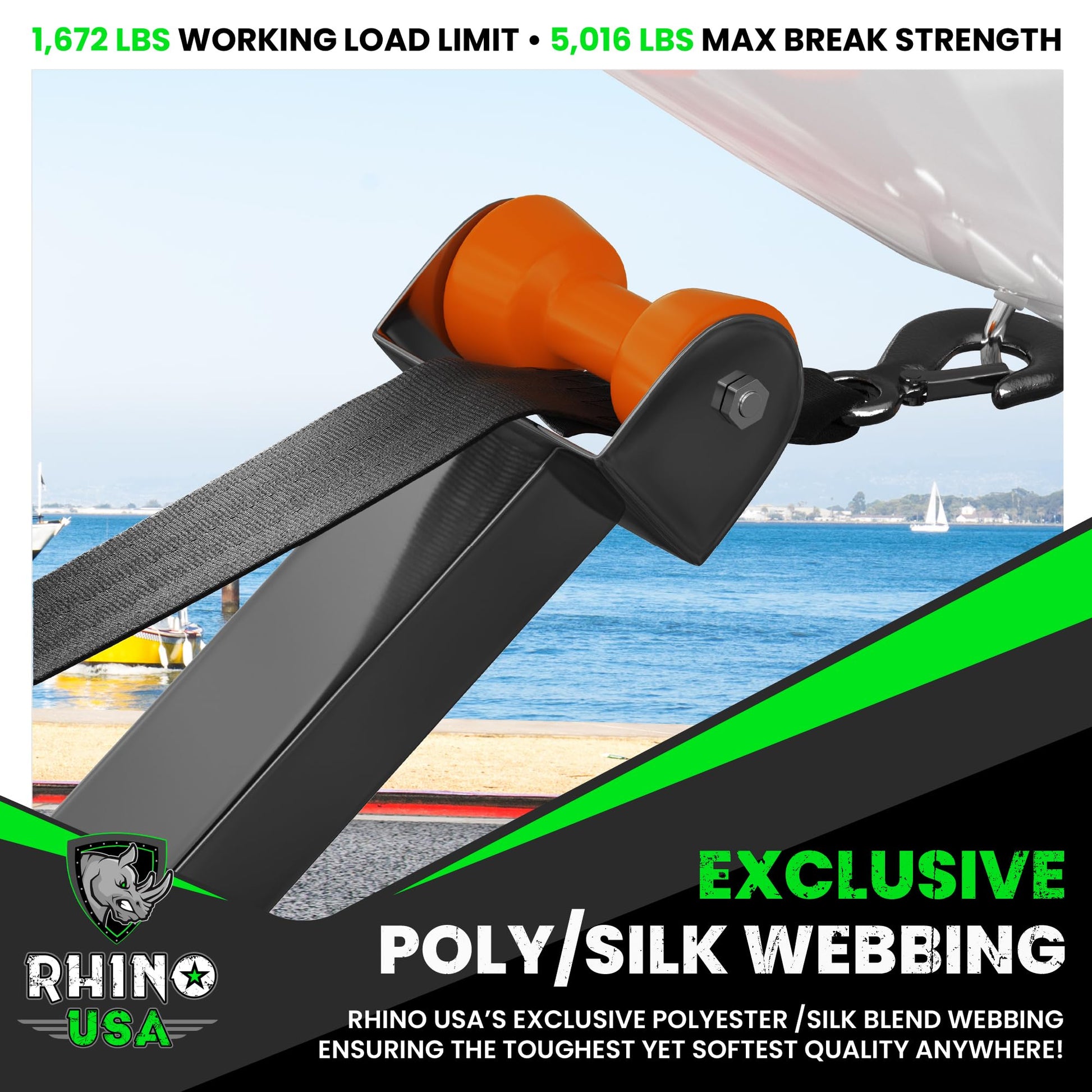 Rhino USA Boat Winch Strap with Hook (2" x 20') - 5,016lb Break Strength - Ultimate Replacement Boat Trailer Winch Straps with Safety Hook - Compatible with Pontoon, Jet Ski, Fishing Boat & More!