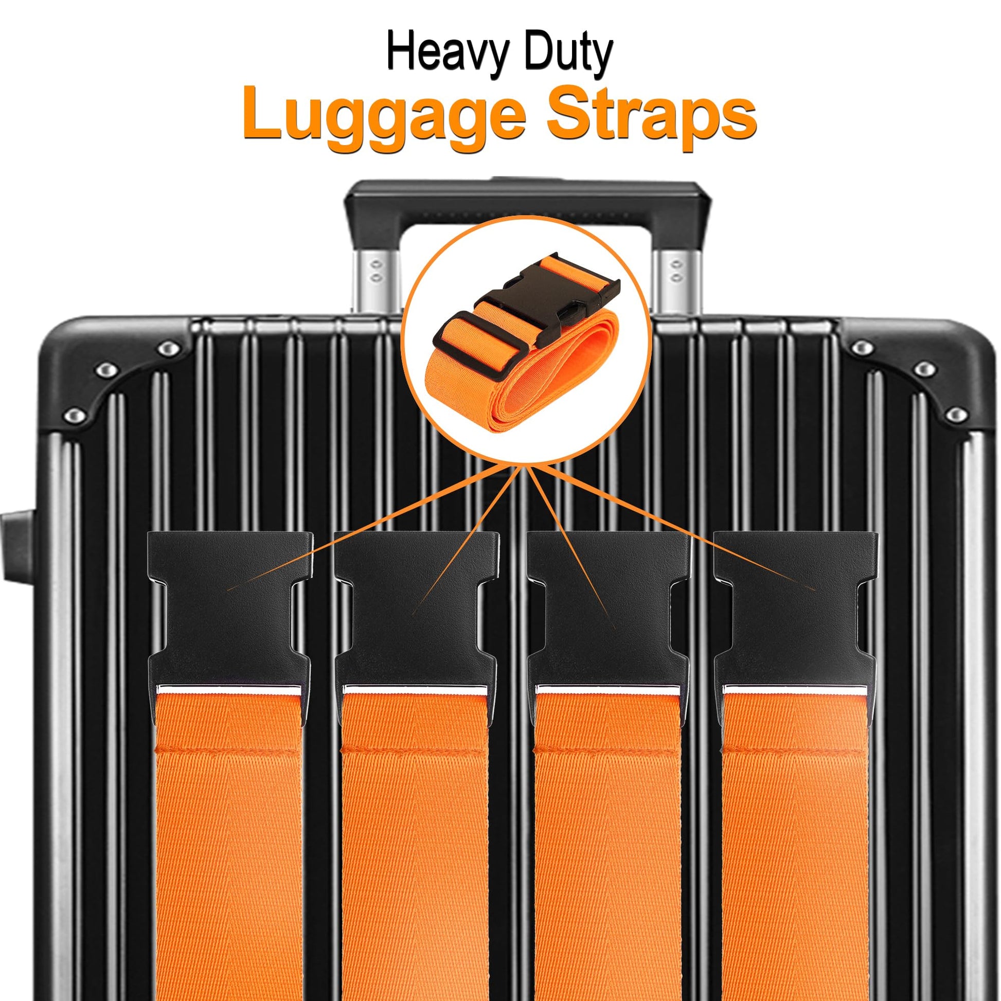 Luggage Straps for Suitcases TSA Approved Travel Belt 4 Pack by Chelmon(Orange)