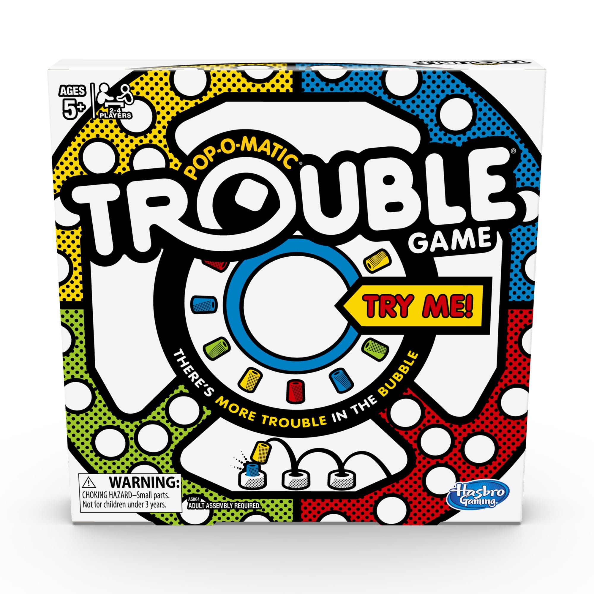 Hasbro Gaming Trouble Kinderspiel, Pop-o-Matic Trouble Spiel, Kinderspiele für 2-4 Spieler, Familienspiele für Kinder, Kindergeschenke, Ab 5 Jahren, Verpackung kann variieren