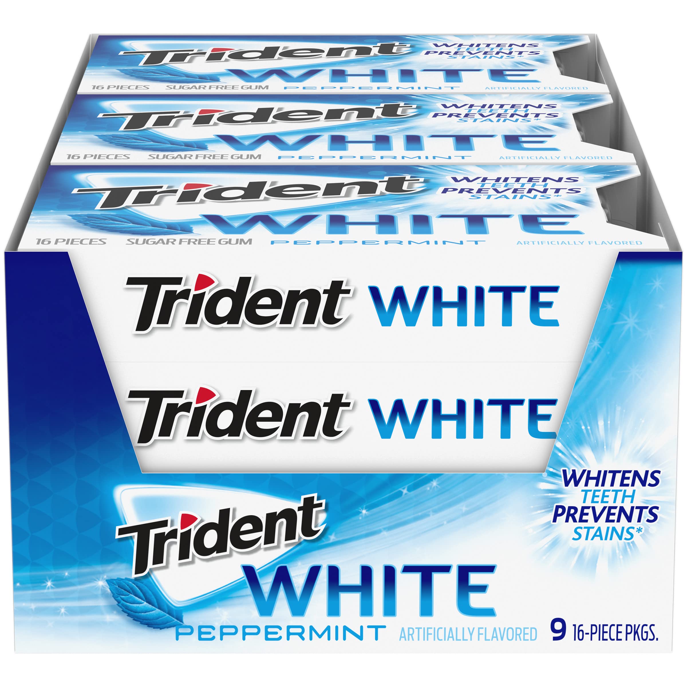 Trident White Pfefferminz zuckerfreier Kaugummi, 9 Packungen à 16 Stück (insgesamt 144 Stück)