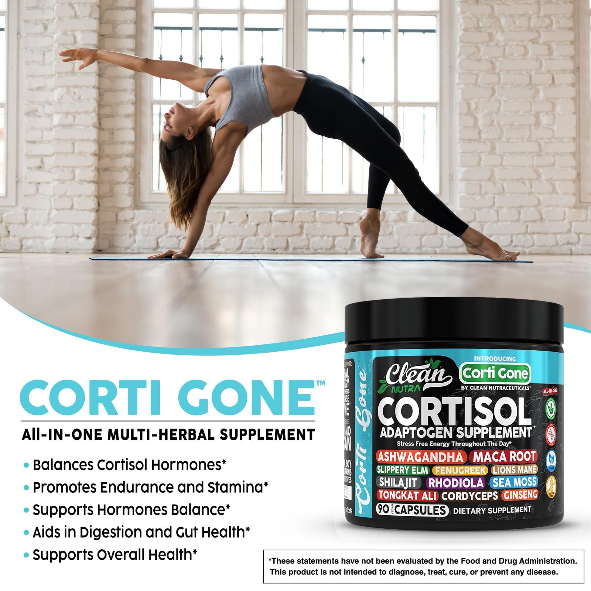 Clean Nutra Cortisol Supplements For Women | Maca Root Ashwagandha Cortisol Detox Manager Reducer + Slippery Elm Fenugreek Lions Mane Shilajit Rhodiola Sea Moss Tongkat Ali Cordyceps Ginseng Beet Root