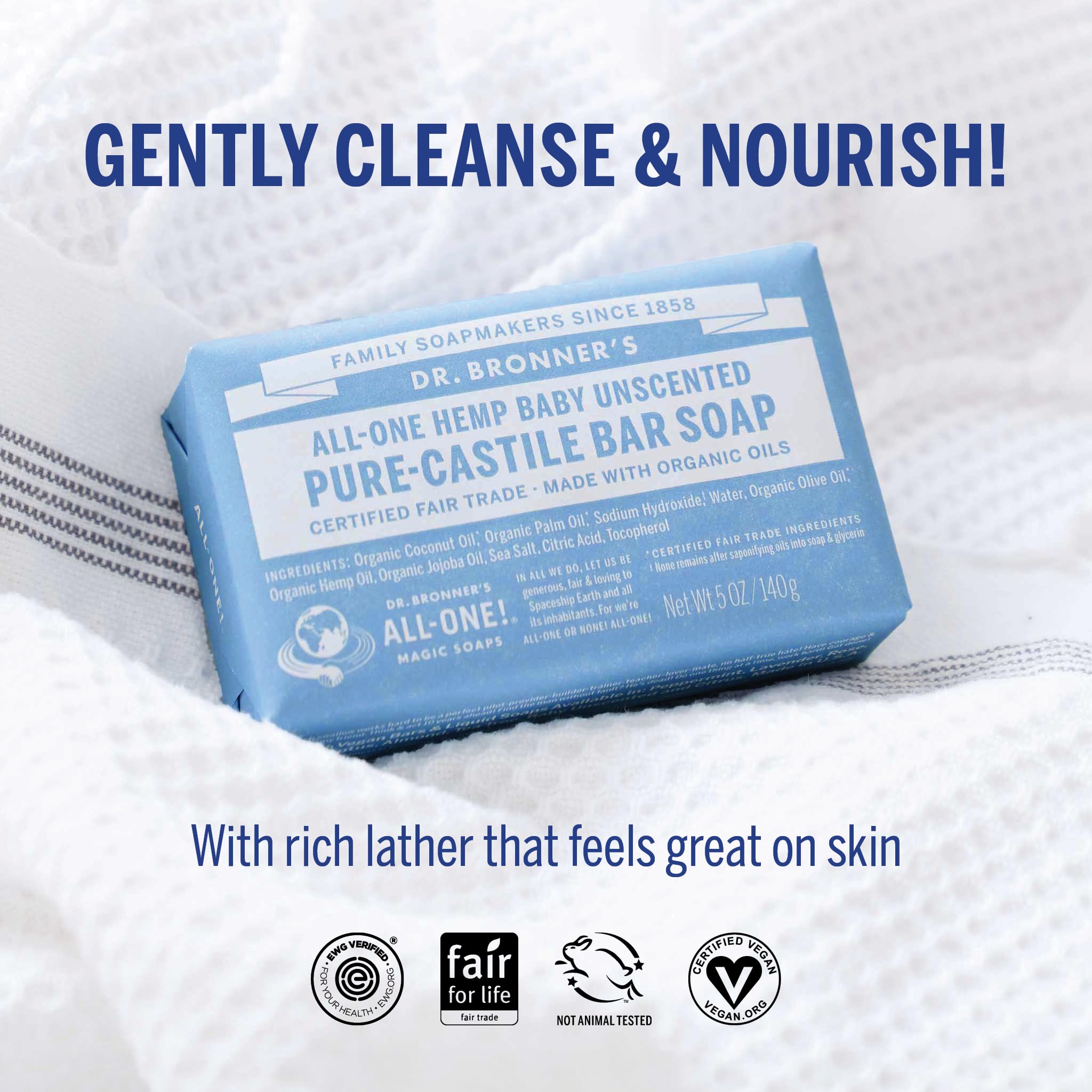 Dr. Bronner's Pure-Castile Baby Unscented Magic Bar Soaps - Made with Regenerative Organic Certified Oils - For Face, Hand, Hair Gentle on Sensitive Skin - Soap Bars for Men & Women -2 Pack, 10 oz