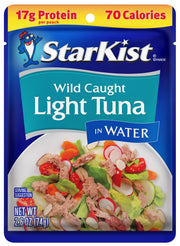 StarKist Chunk Light Tuna in Water, 2.6 oz Pouch (1 Pack) Ready to Eat Wild Caught Tuna, 17g Protein, 70 Calories Per Serving, Gluten Free, Soy Free, Kosher, Perfect for Salads, Keto Meals and Snacks
