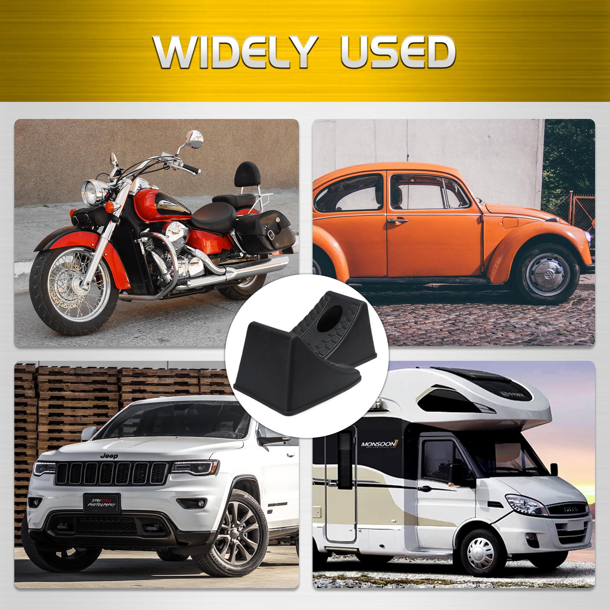 TONDA Wheel Chocks, Heavy Duty Wheel Wedge for Car, Travel Trailer, RV - 8"×4.7"×4.7" - 4 Pack, Black