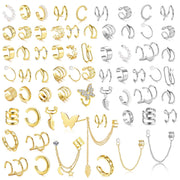 BESTEEL 66 Pcs Ear Cuff Earrings for Women Non Piercing, Hypoallergenic Silver Clip on Cartilage Fake Earrings for Sensitive Ears, Gold Ear Wrap Earrings for Helix Cartilage, Cross X Double Line Cat Claw Cz Pearl Star Butterfly Ear Cuffs Non Piercing