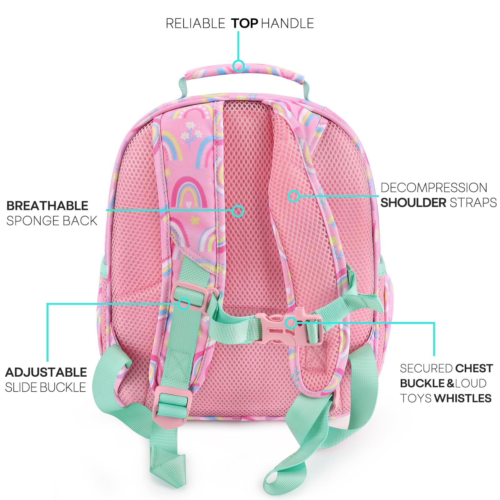 mibasies Toddler Backpack for Girls 2-4: Cute Kids Backpacks for Girls - Preschool Kindergarten Backpack - Rainbow Pink