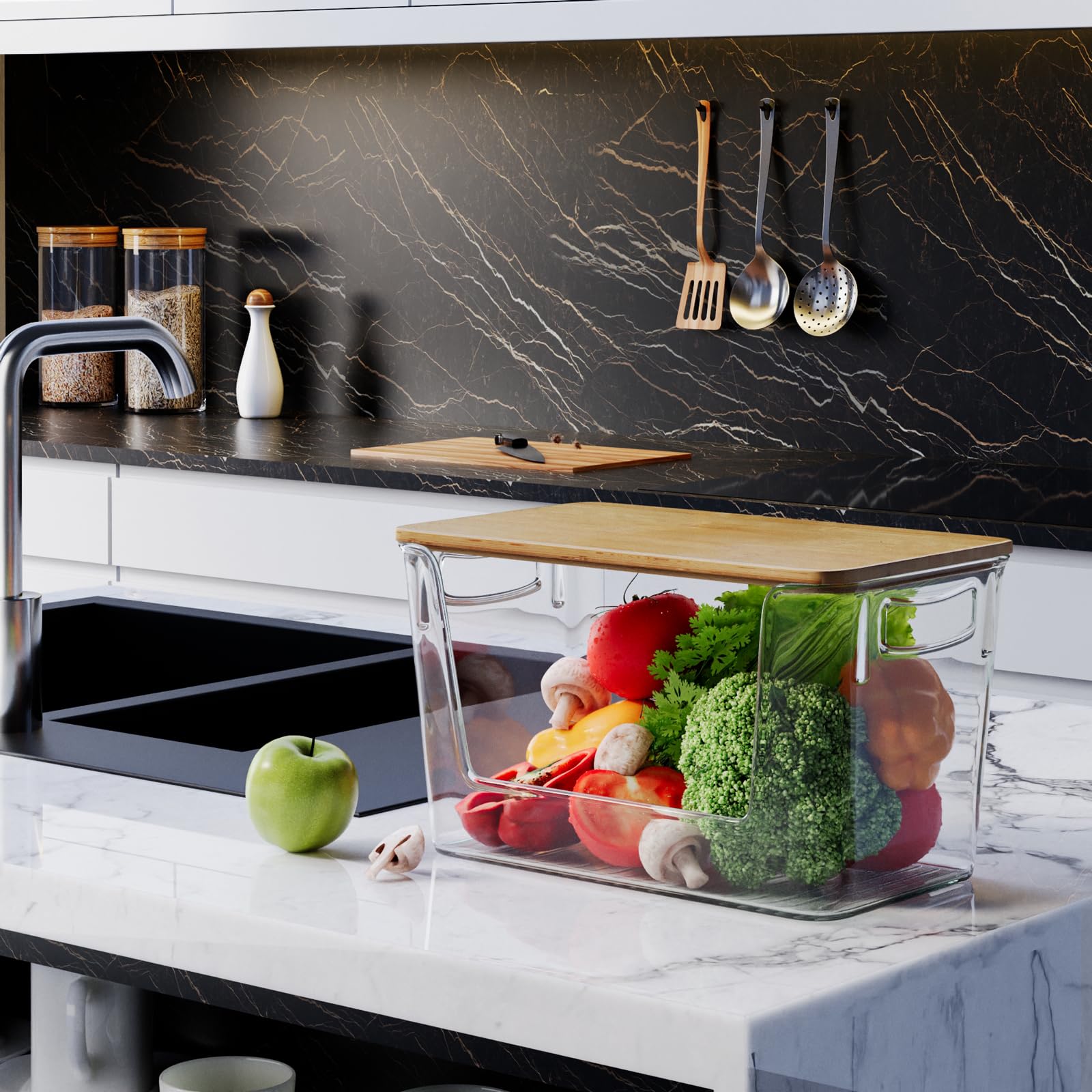 Pantry Organizers Storage, 2 Pack Stackable Kitchen Counter Bins for Onion Potato Garlic, Fruit Vegetable Produce Storage Space-Saving Countertop Organizer (12" x 7" x7")