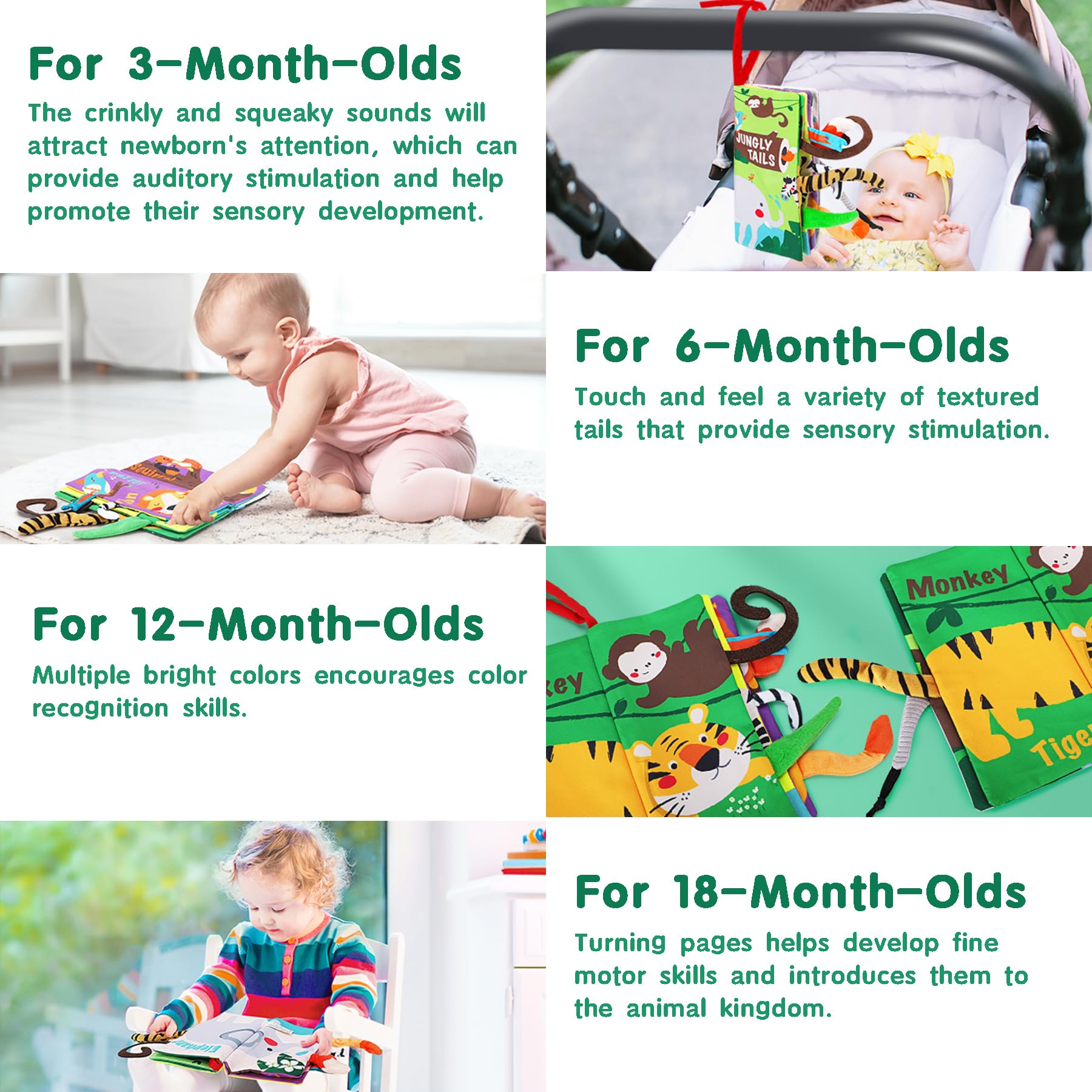 beiens Baby Books Toys, Touch and Feel Crinkle Cloth Book for Infant Baby 0-3-6-12-18 Months, Early Development Interactive Stroller Soft Toys, Newborn Gifts for Boys Girls
