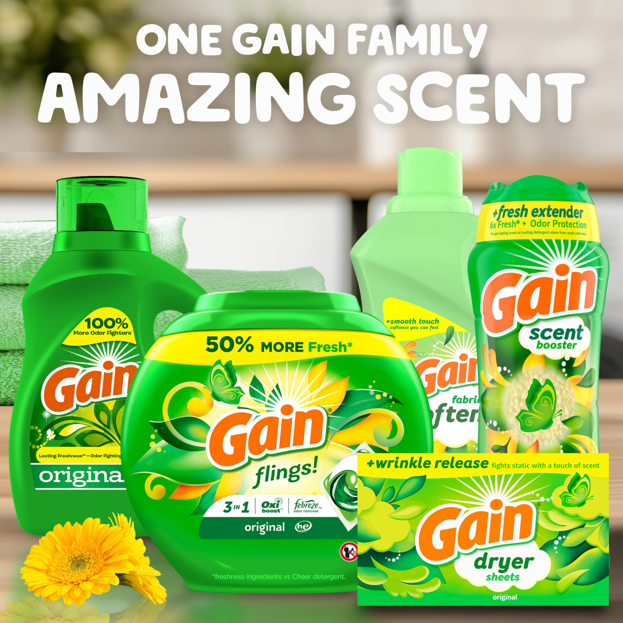 Gain Dryer Sheets Plus Wrinkle Release, Original Scent, 240 Count, Fights Static With a Touch of Scent, Laundry Sheets