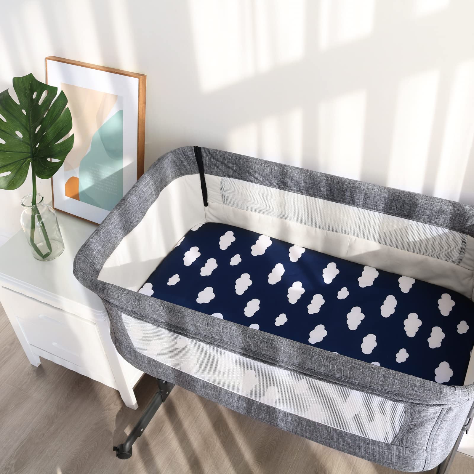 Baby Bassinet Sheets 4 Pack Compatible with 33" x 20" Mika Micky, Baby Delight, Dream On Me, AMKE and Other Rectangle Bassinet Mattress, Ultra Soft & Skin Friendly, Washer & Dryer