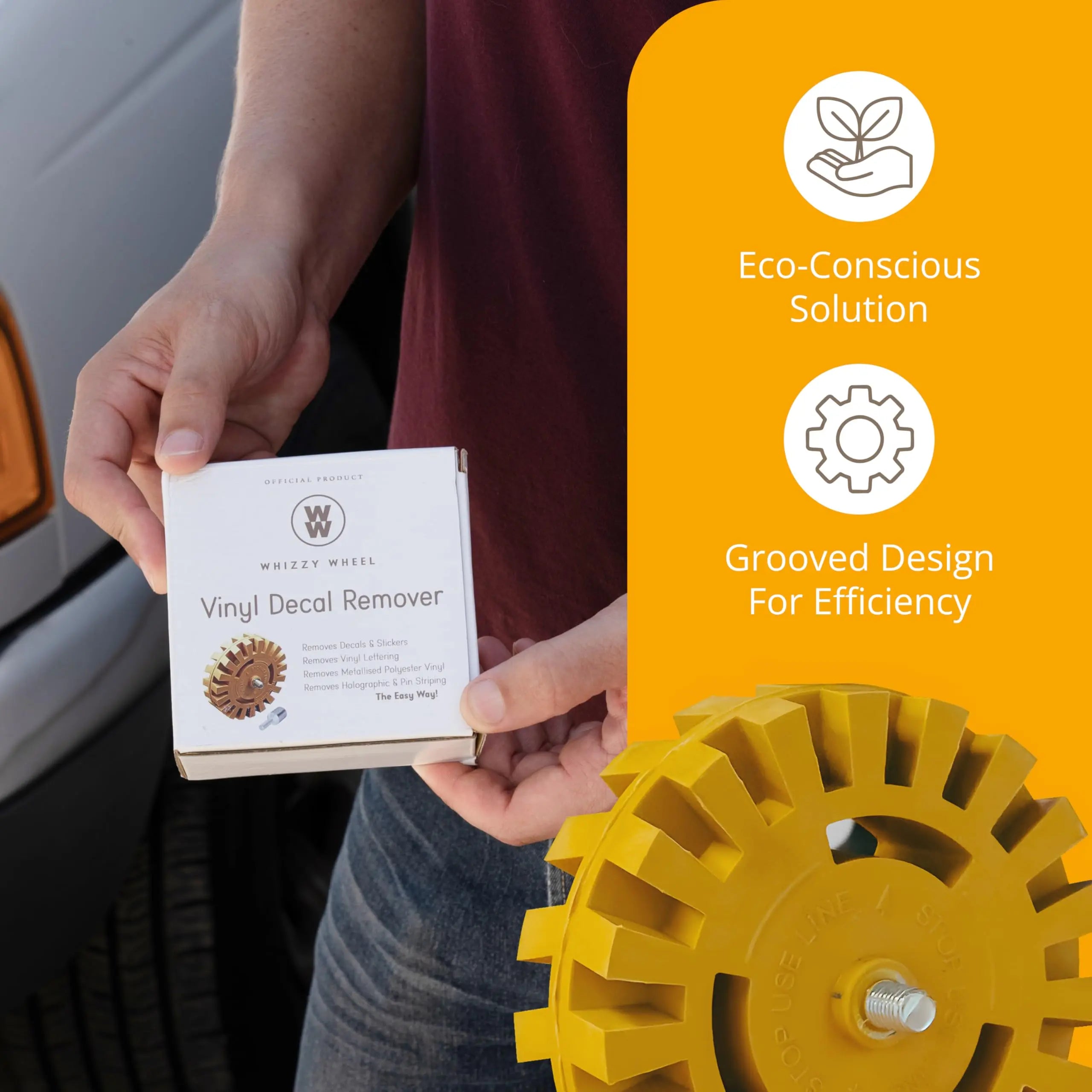 Whizzy Wheel 4 Inch Decal Remover Eraser Wheel - Easily Remove Car Stickers, Adhesive, Glass, Metal, Emblem, Vinyl and Pinstripes - Rubber Wheel with Drill Adapter for Quick and No Scratch Application