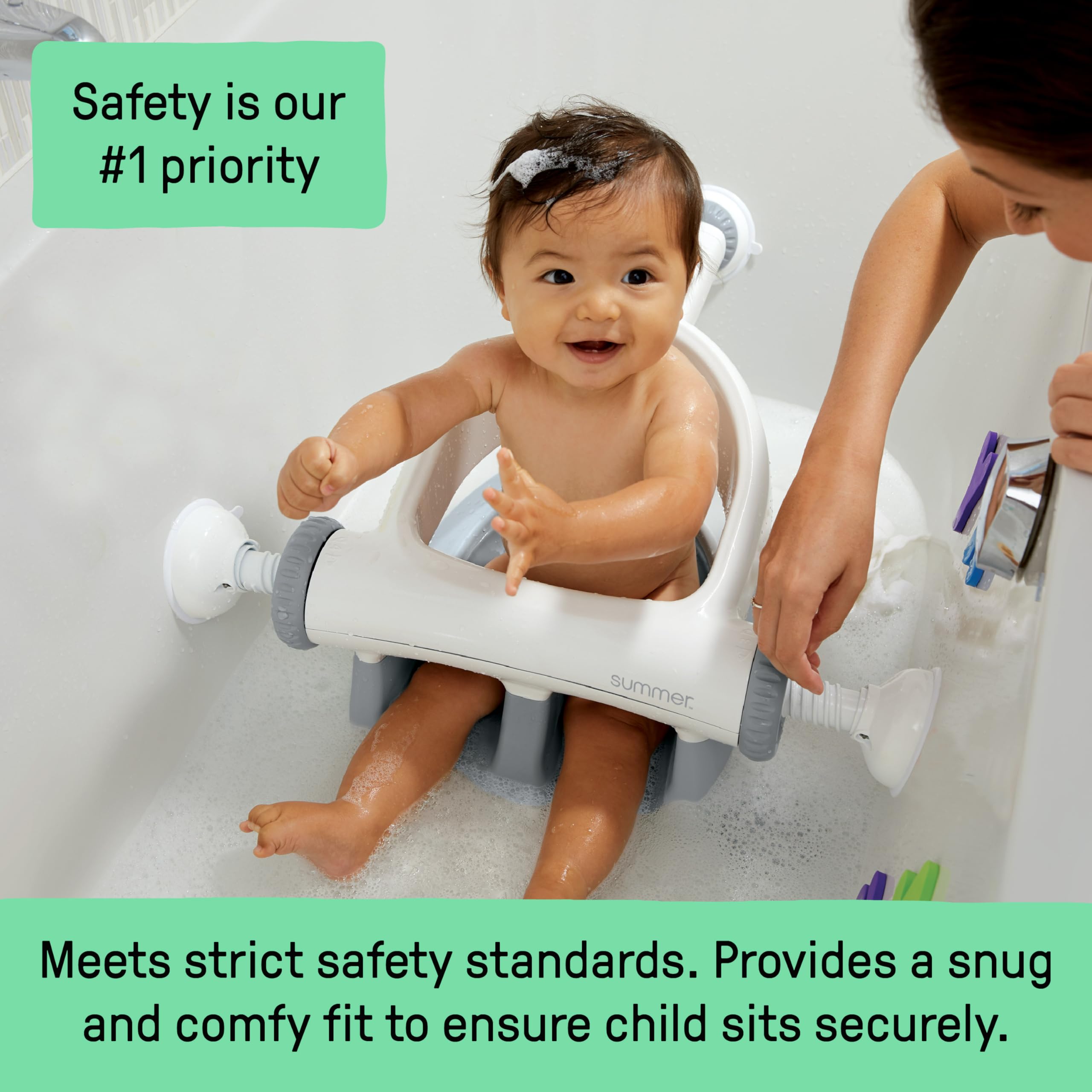 Ingenuity My Bath Seat for Sit-Up Baby Bathing, Sure & Secure Suction Cups, ASTM Safety Tested & Approved, Backrest for Assisted Sitting, Easy Setup & Storage, Gray