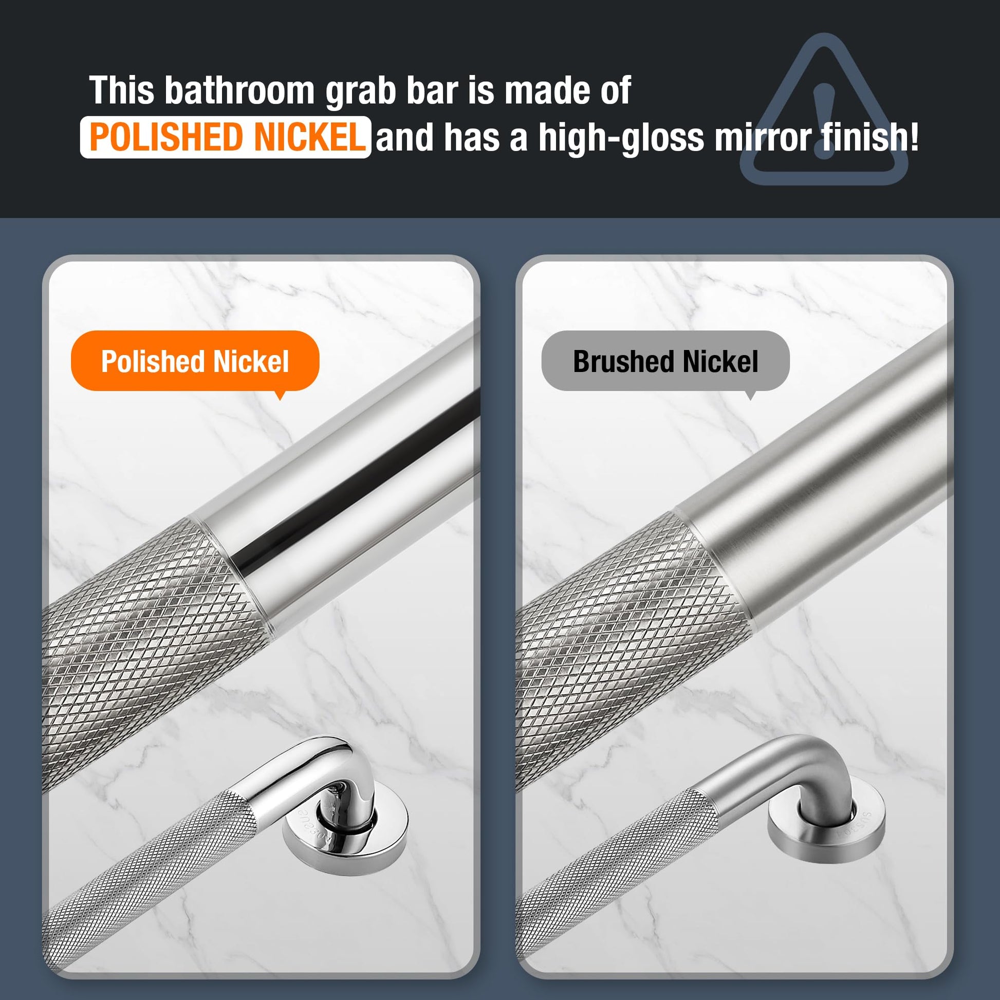 Grab Bars for Shower, 2 Pack 16-Inch Anti Slip Shower Handles for Elderly, Safety Shower Grab Bar, Stainless Steel Handicap Grab Bars for Bathroom (Polished Nickel 1" Diameter)