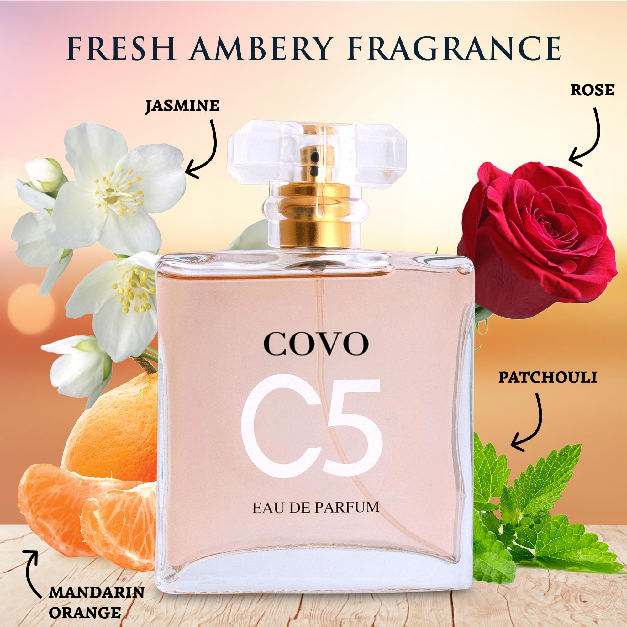 Covo C5 for Women Eau De Parfum Inspired by C. Coco Mademoiselle 3.4 fl oz- Pure Femininity in a Bottle - Delicate Floral Scents of Jasmine and May Rose - Cruelty-Free Perfume Precious Gift for Women