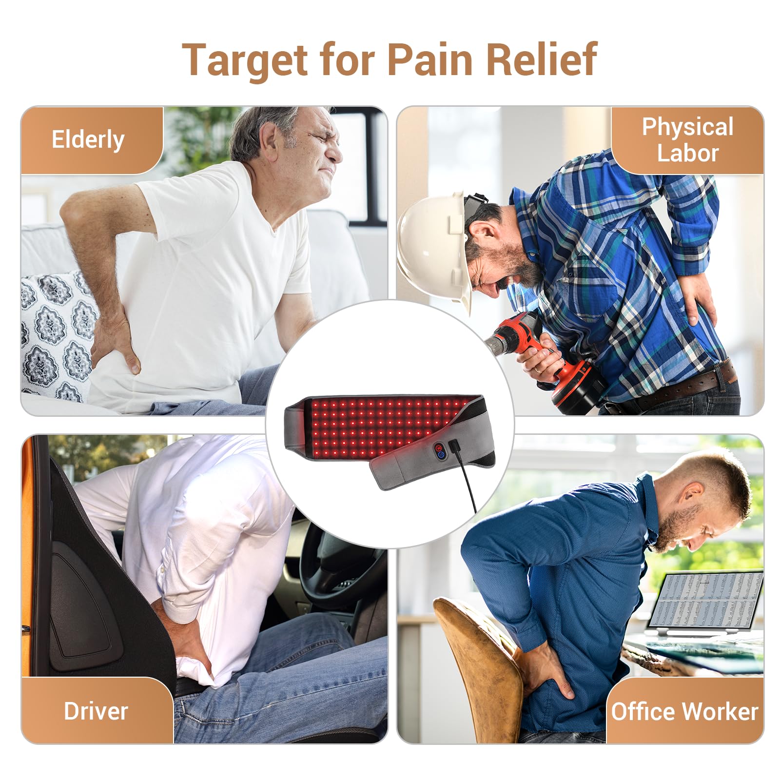 Comfytemp Red Light Therapy Belt with 126 LEDs, Infrared Red Light Therapy for Body, 660nm & 850nm, 22W Light Wrap with Timer for Back Waist Belly Joint Muscle Pain Relief(Corded)