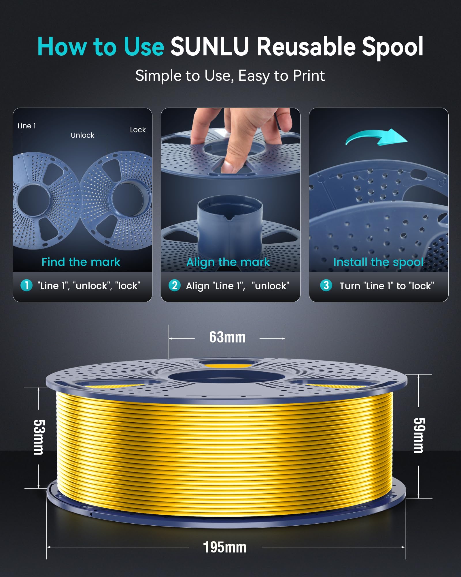 SUNLU 3D Printer Silk Filament,Shiny Silk PLA Filament 1.75mm, Smooth Silky Surface, Great Easy to Print for 3D Printers, Dimensional Accuracy +/- 0.02mm, Silk Light Gold 1KG