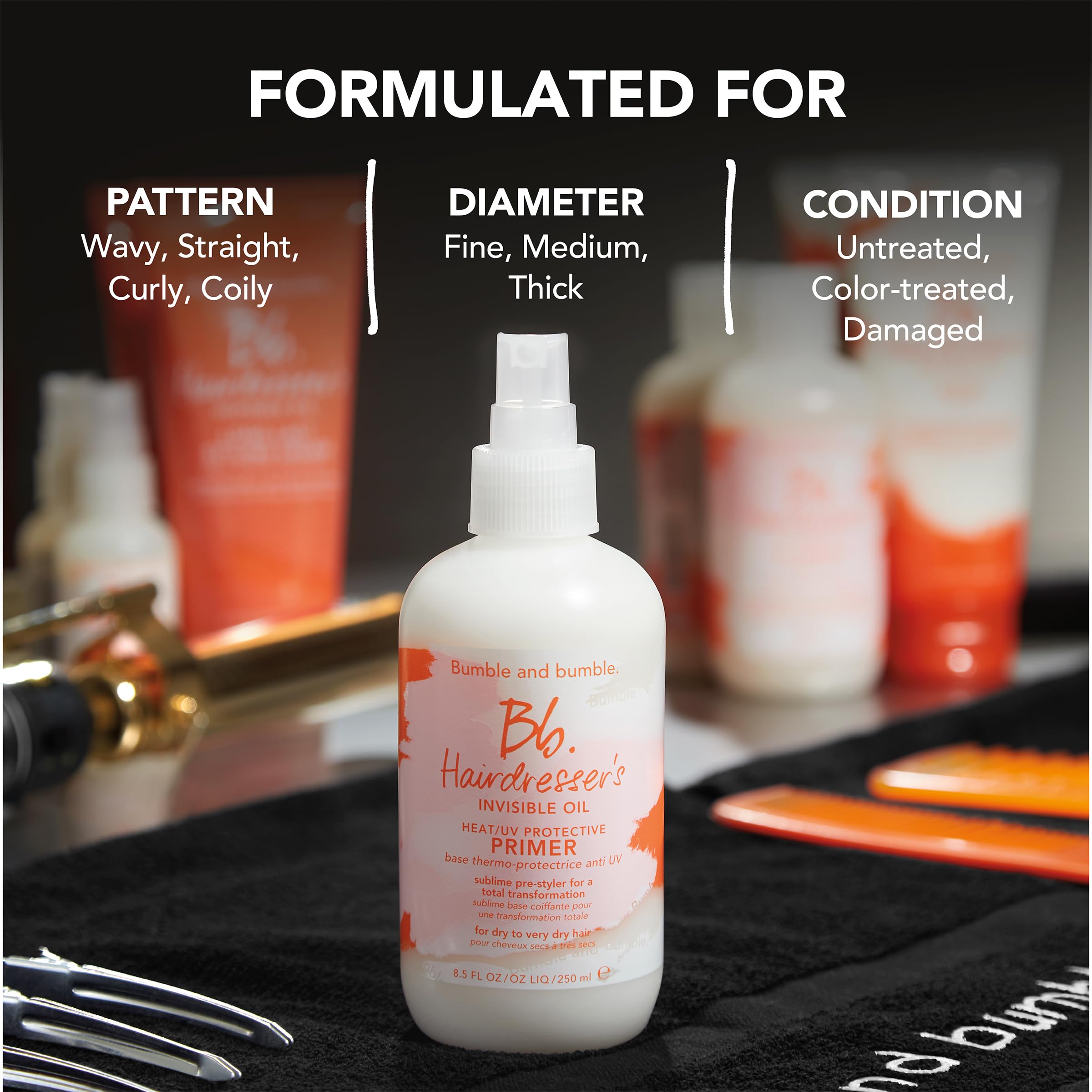 Bumble and bumble. Hairdresser's Invisible Oil Heat/UV Protection Leave-In Conditioner Hair Primer | Hydrating, Anti Frizz, Color Safe | Straight, Coily | With Argan Oil + Coconut Oil, 8.5 Fl Oz