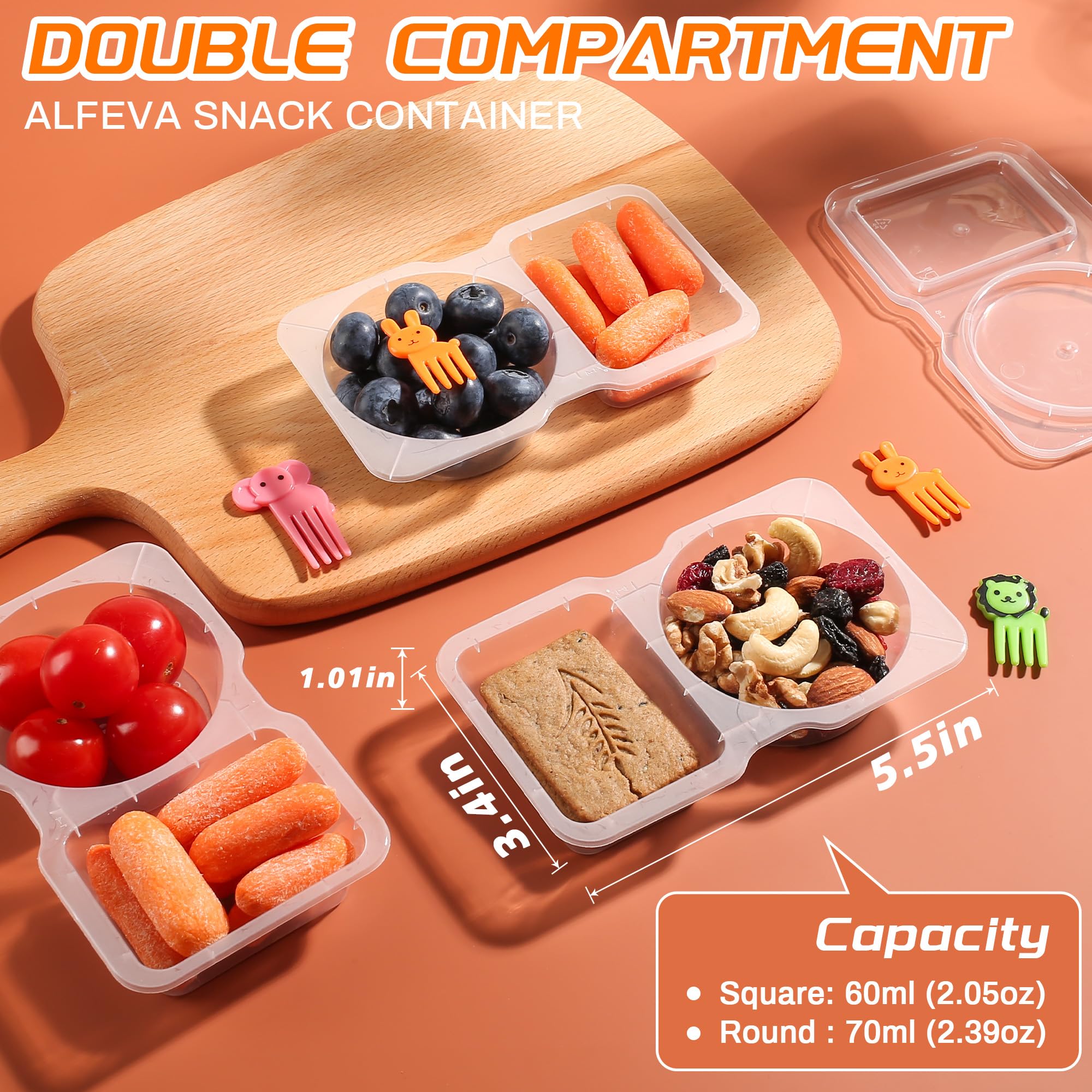 ALFEVA 24 Pcs reusable snack containers with Lids, snack containers for kids adults10 Forks, snack pack containers - Lightweight and Stackable, Microwaveable/refrigerator safe