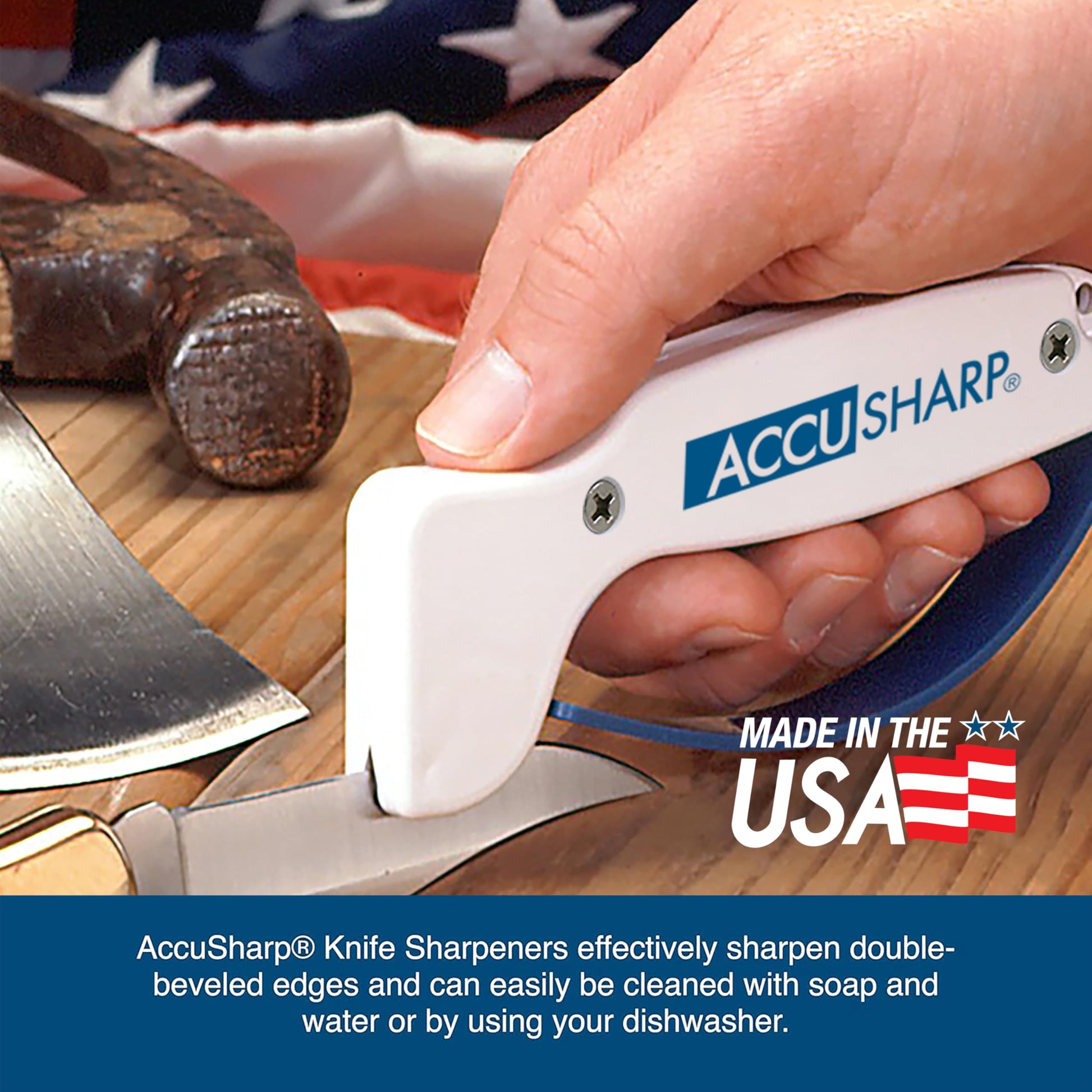 AccuSharp Knife Sharpener, Ergonomic Comfortable Handle, Compact & Easy to Use, Restore and Hone Straight & Serrated Knives, White