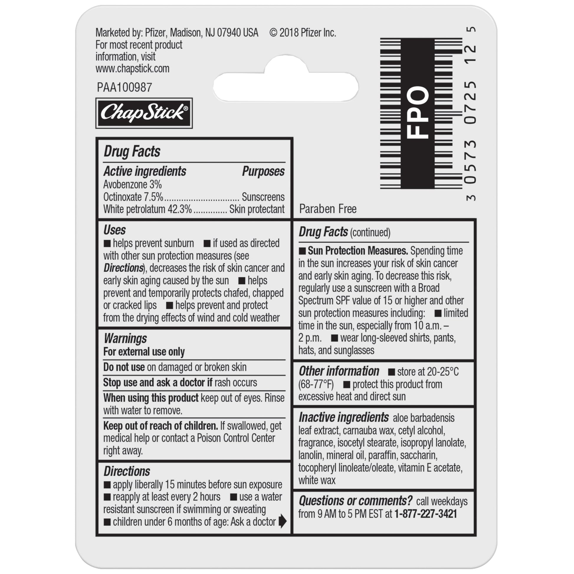 ChapStick Moisturizer Original Lip Balm Tubes, SPF 15 and Skin Protectant - 0.15 Oz (Pack of 12)