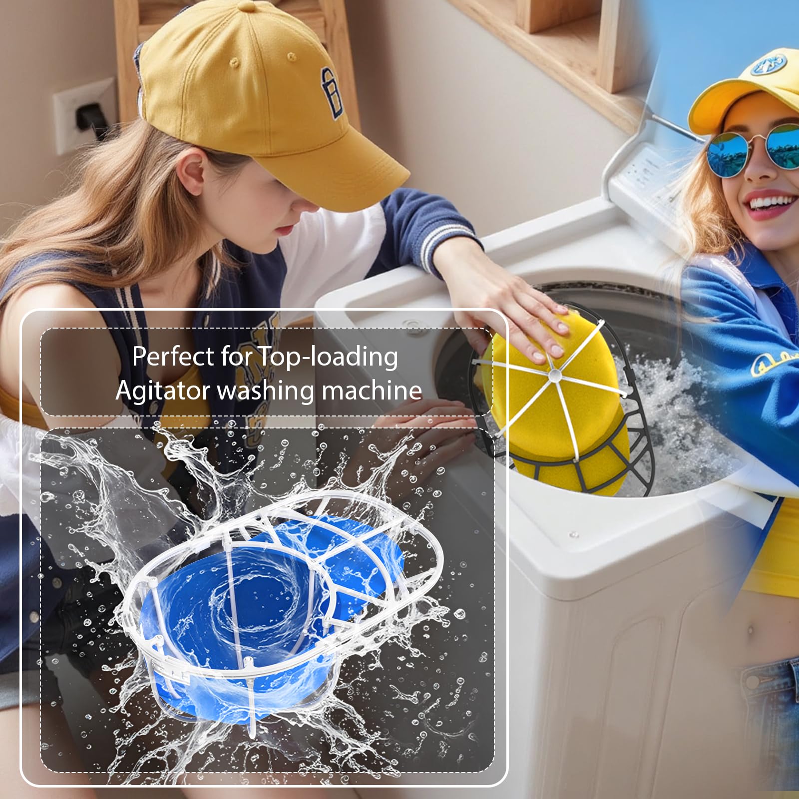 YEENOR Hat Washer Cage for Washing Machine - Baseball Cap Cleaner Rack, Ball Cap Washing, Dishwasher Safe, Perfect for Cleaning and Protecting Hats in Dishwasher (White/Black 1 Pack (Assembly))