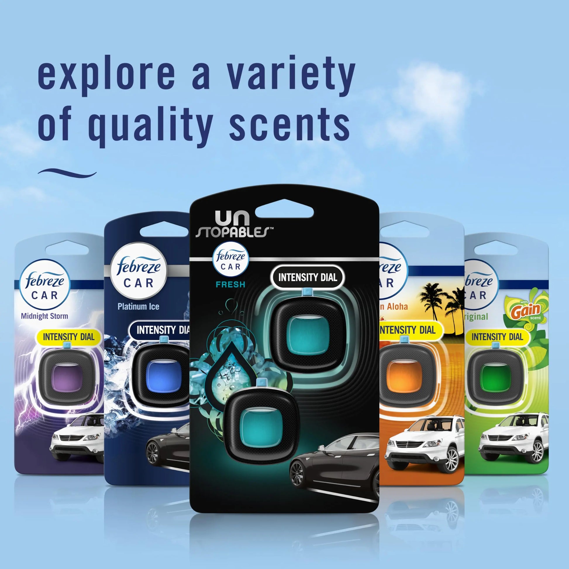 Febreze Unstopables Car Odor-Fighting Car Freshener Vent Clip Fresh Scent, .07 oz. Car Vent Clip, Pack of 4 (Packaging may vary)