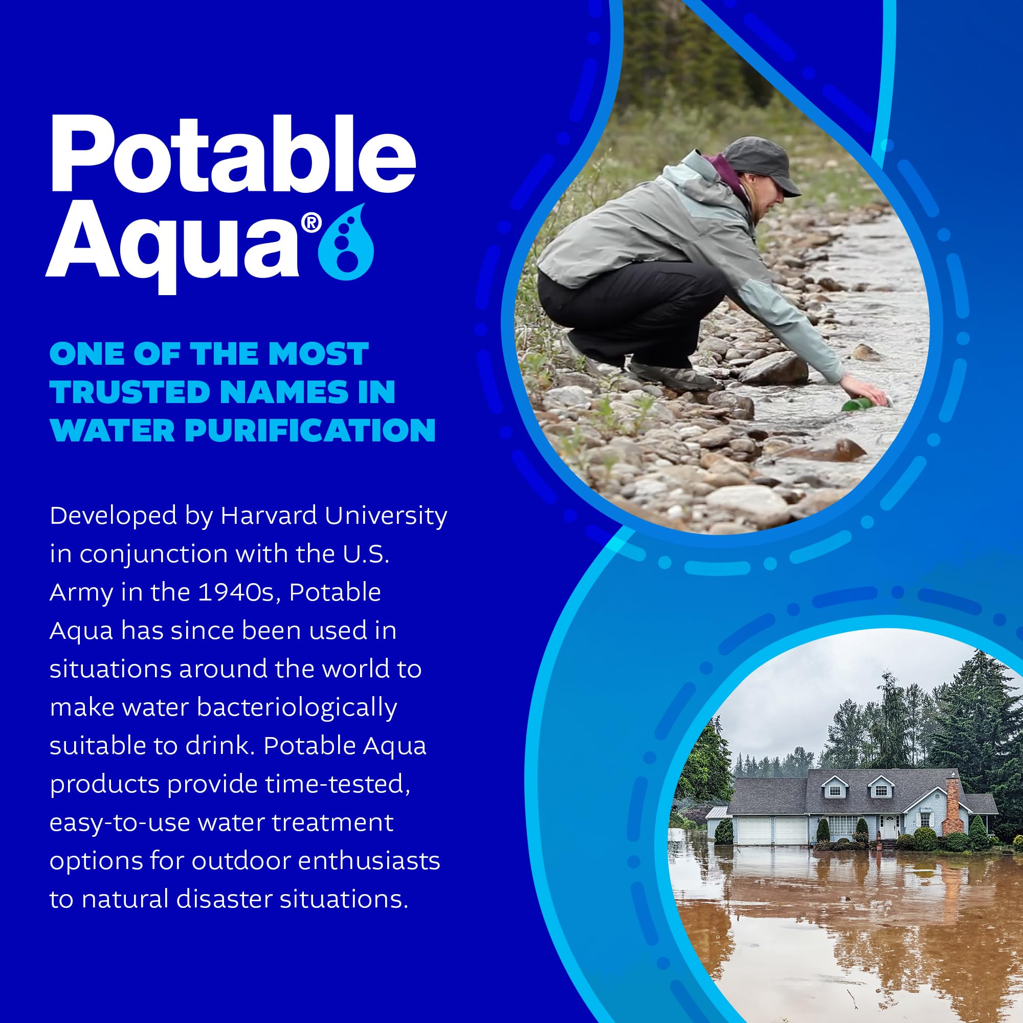 Potable Aqua Water Purification Tablets with PA Plus, Portable and Effective Solution for Camping, Hiking, Emergencies, Natural Disasters and International Travel, Two 50ct Bottles