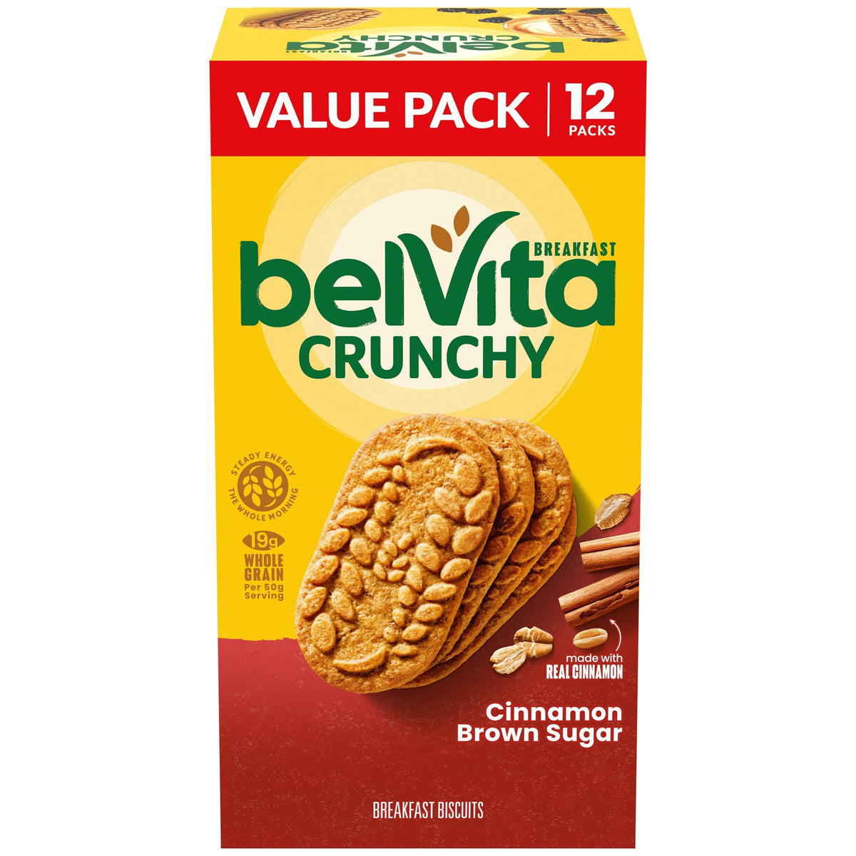 belVita Frühstückskekse, Zimt-Brauner Zucker, Vorratspackung, 12 Packungen (4 Kekse pro Packung)