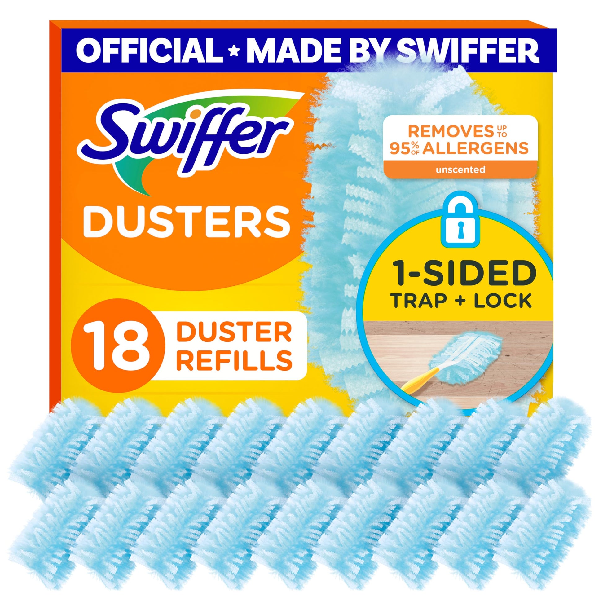 Swiffer Dusters Refill for Cleaning, Made by SWIFFER, Feather & Microfiber Duster Disposable Alternative, for Dusting Furniture, Blinds, Ceiling Fans, Walls, Helps Remove Allergens, Unscented, 18ct​
