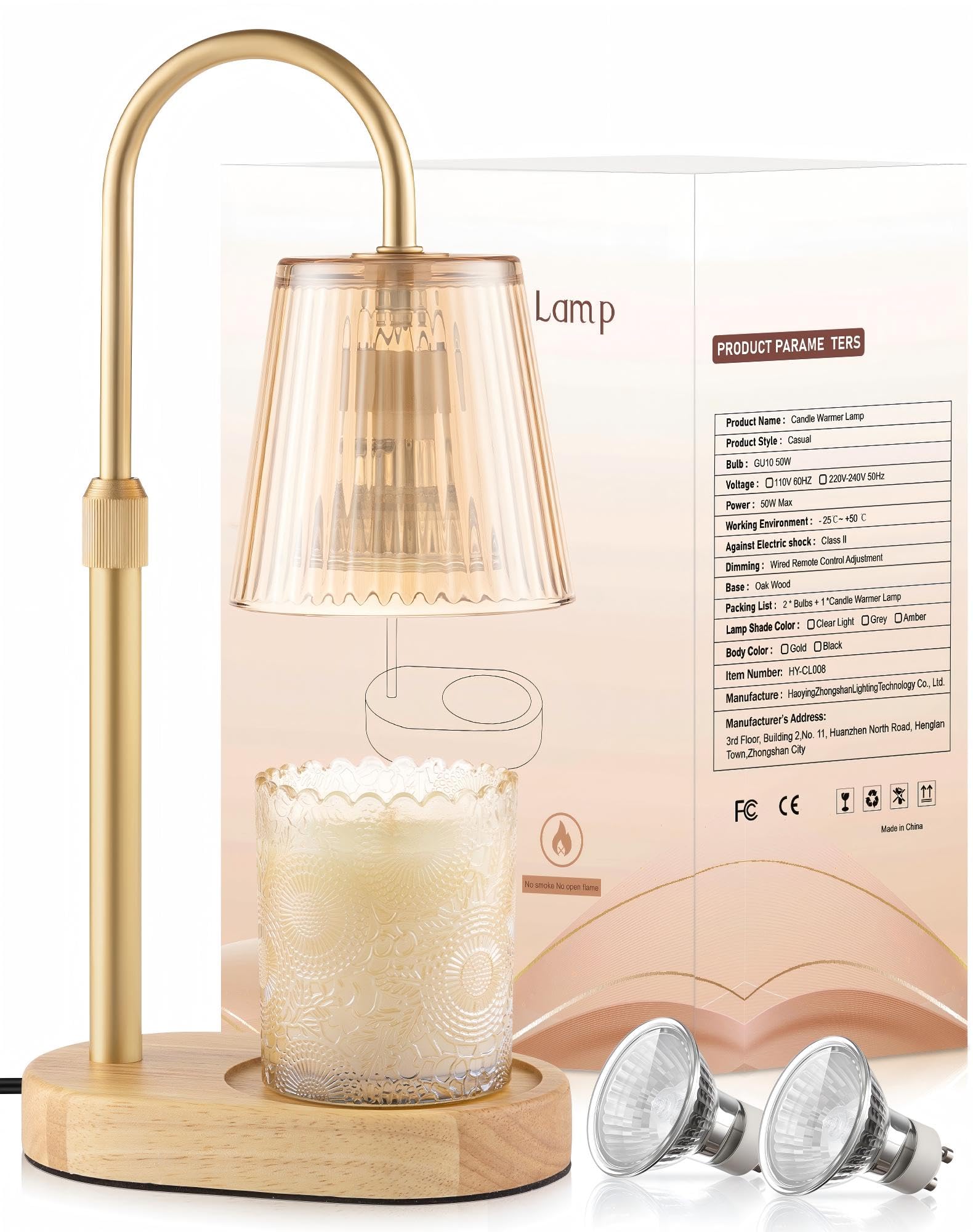 Adjustable Candle Warmer Lamp with Timer - Electric Light Wax Warming Dimmable Flameless Top Melter Heater Melting Heating Height Small Jar Candles Gifts Women Mom Birthday Home Desk Modern Decor