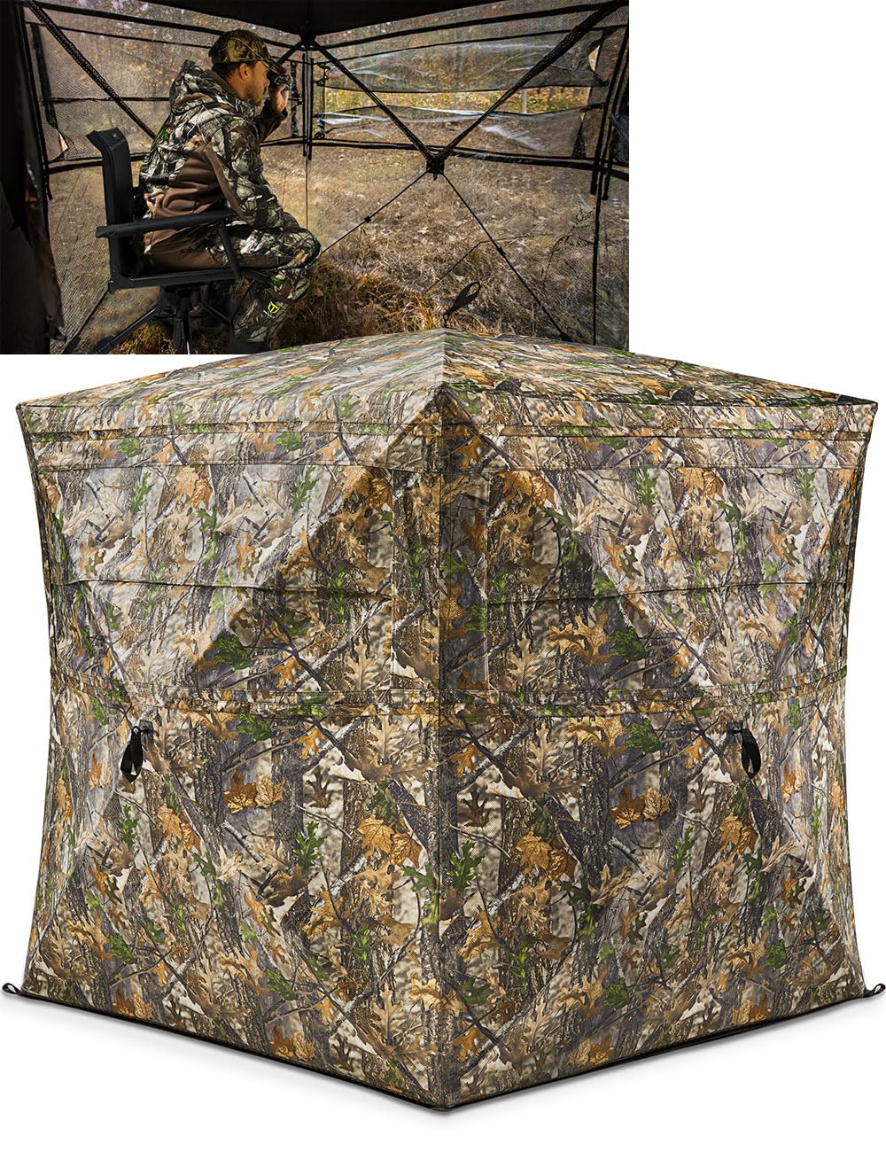 TIDEWE Hunting Blind 270 degreesSee Through with Carrying Bag, 2-3 Person Pop Up Ground Blinds, Portable Resilient Hunting Tent (Camouflage)