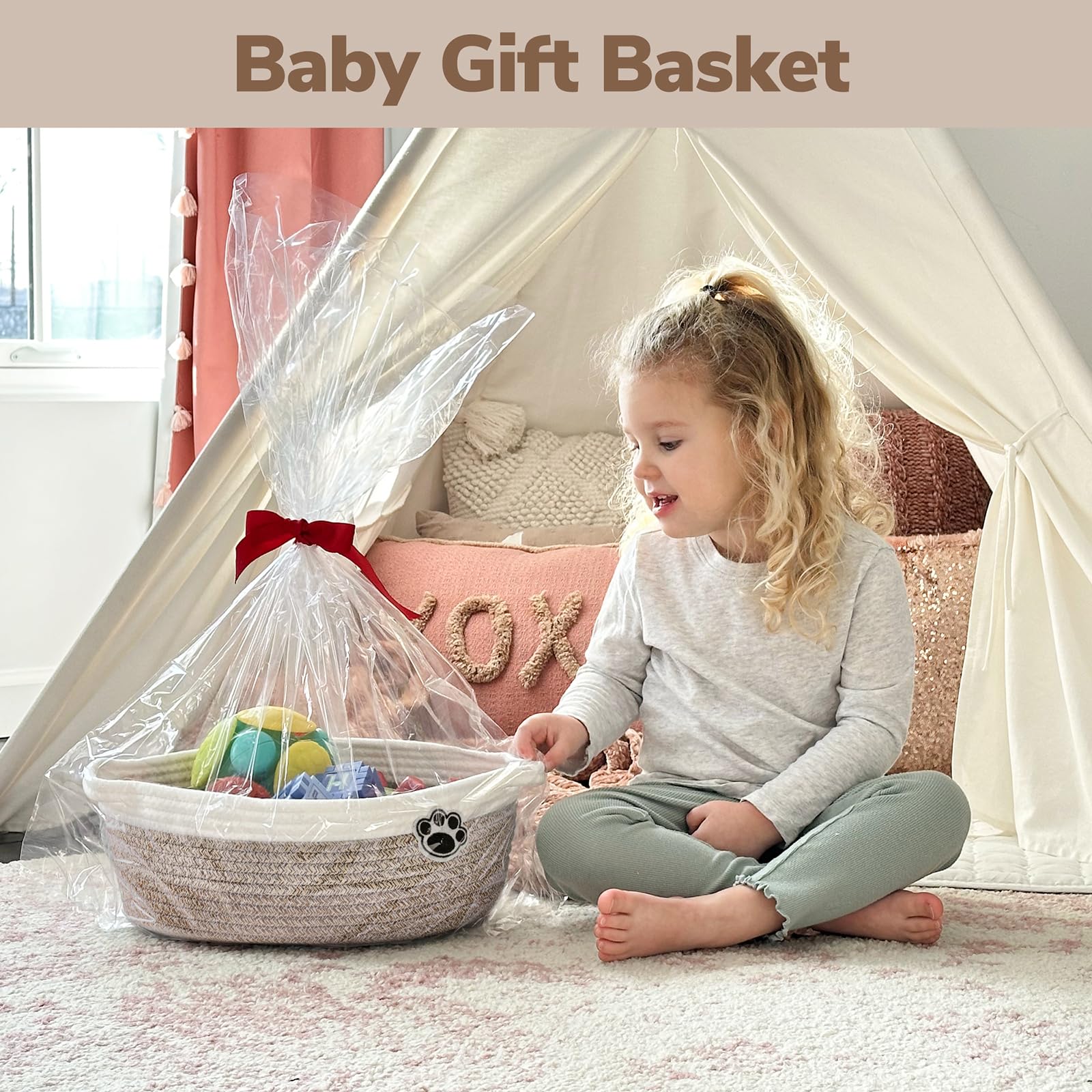 HiChen Dog Toy Basket Small Gift Basket for Baby, Woven Storage Baskets for Dog Cat, Nursery Storage Baskets for Diapers, Towels, 12"x 8" x 5" Mixed-Brown