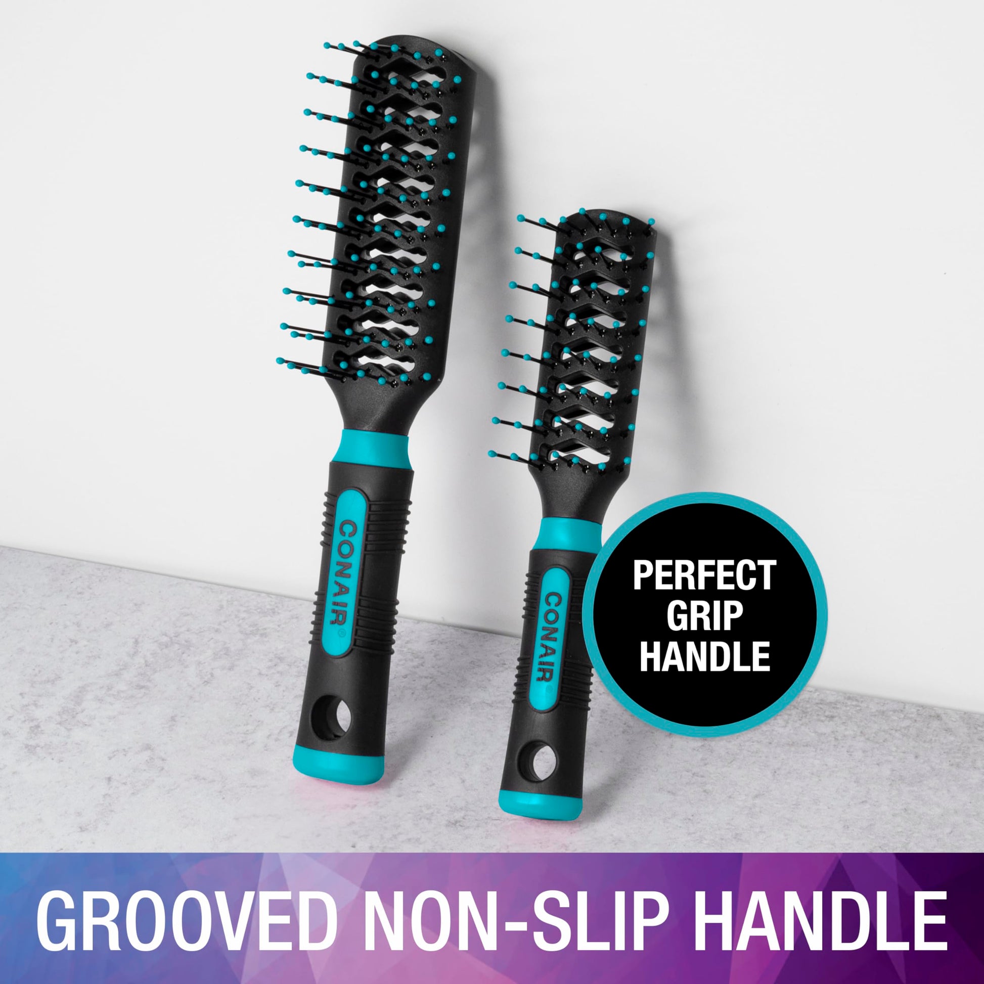 Conair Grip & Lift Vent Hairbrush 2PK, Full-Size and Mid-Size Brush Set, Nylon Bristle Hairbrushes for Blowout Styling, Value Pack