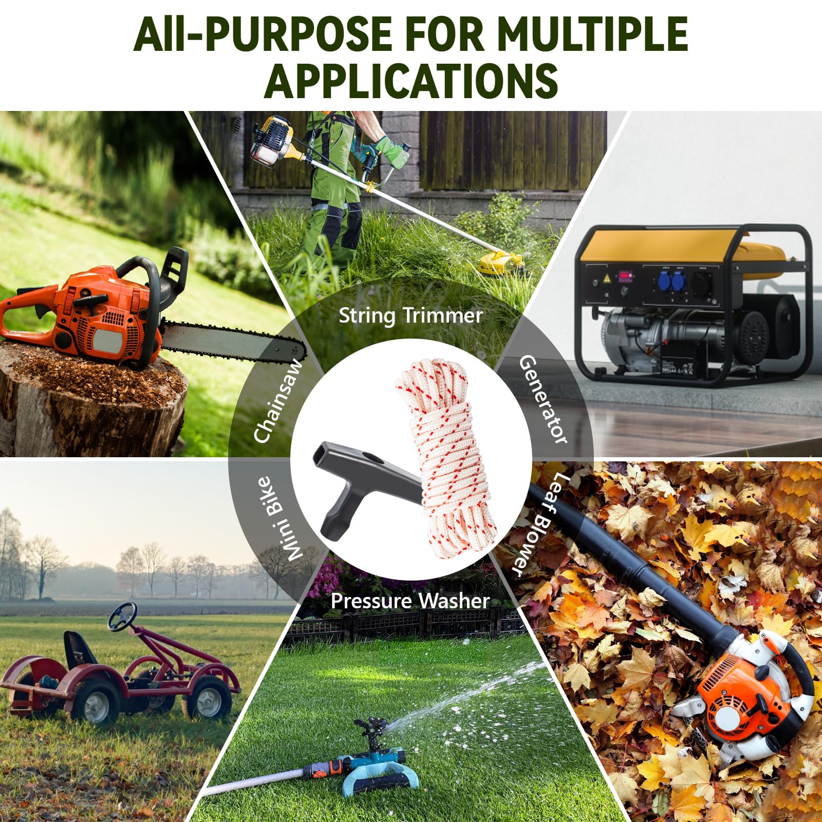 3 Pack, 10 ft x 9/64" (3.5mm) Pull Cord Rope with Handle, Premium Starter Rope with High Tensile Strength, Universal Pull Cord Replacement for Lawn Mower, Generator, Chainsaw, and Small Engine