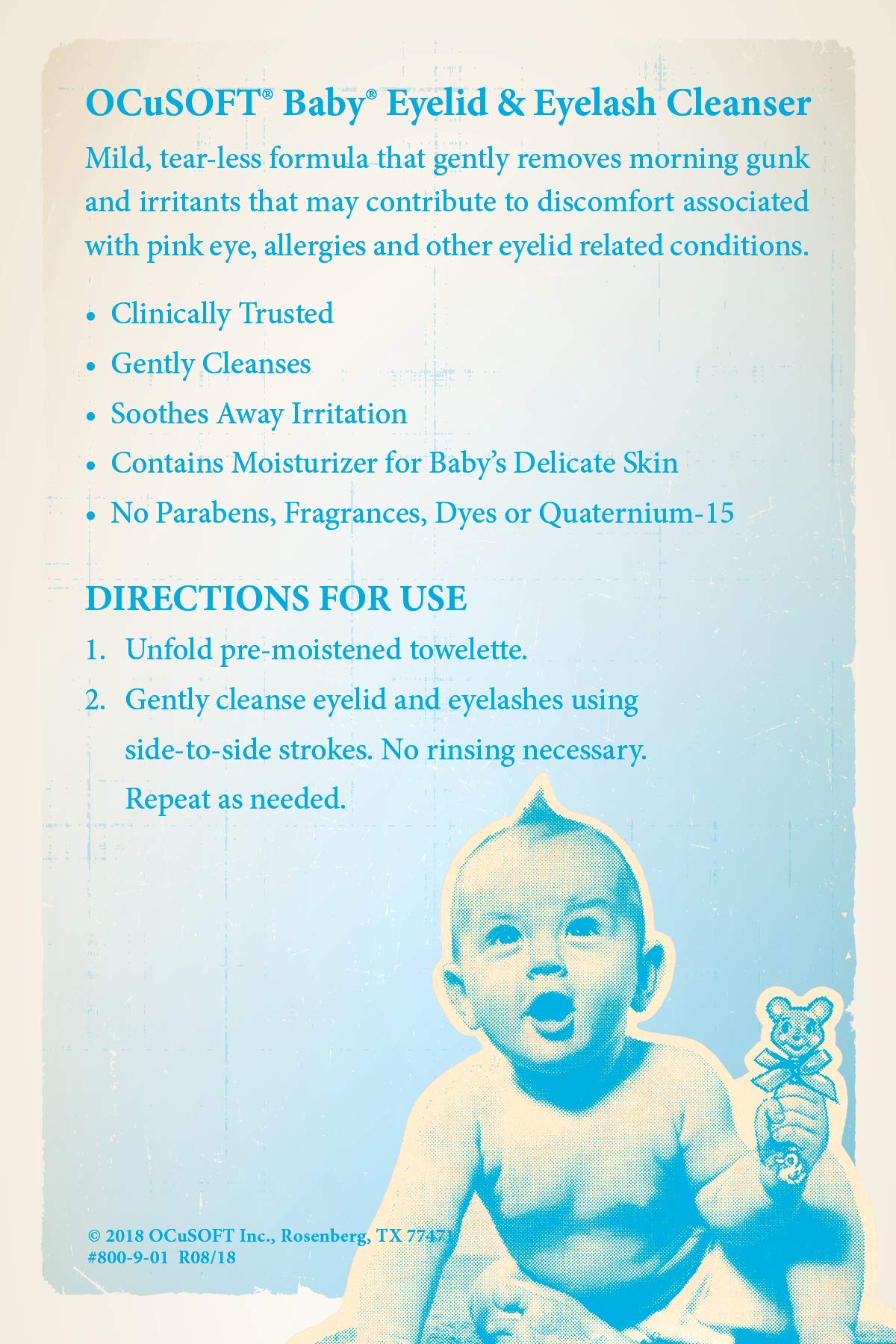 OCuSOFT Baby Eyelid and Eyelash Cleanser, Pre-Moistened Towelette, White/Blue 20 Count