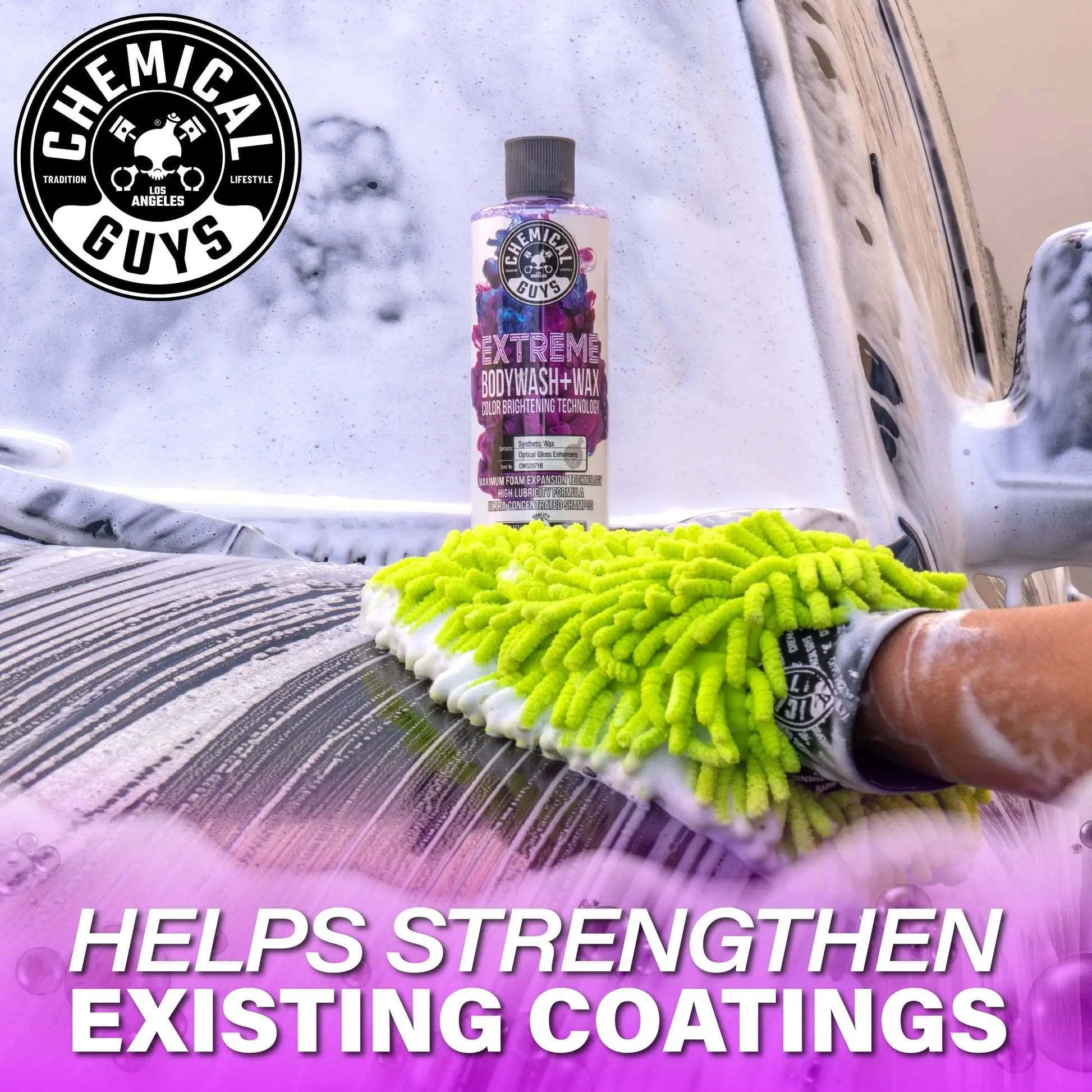Chemical Guys CWS207 Extreme Bodywash & Wax Foaming Car Wash Soap, (Works with Foam Cannons/Guns or Bucket Washes) For Trucks, Motorcycles, RVs & More, 128 fl oz (1 Gallon), Grape Scent