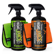 Boat Juice Necessity Boat Cleaner Kit | Exterior Water Spot Remover, Interior Seat & Vinyl Cleaner, 2 Microfiber Towels | Boat Cleaning & Detailing Kit, Marine Accessories | Made in USA (Kit)