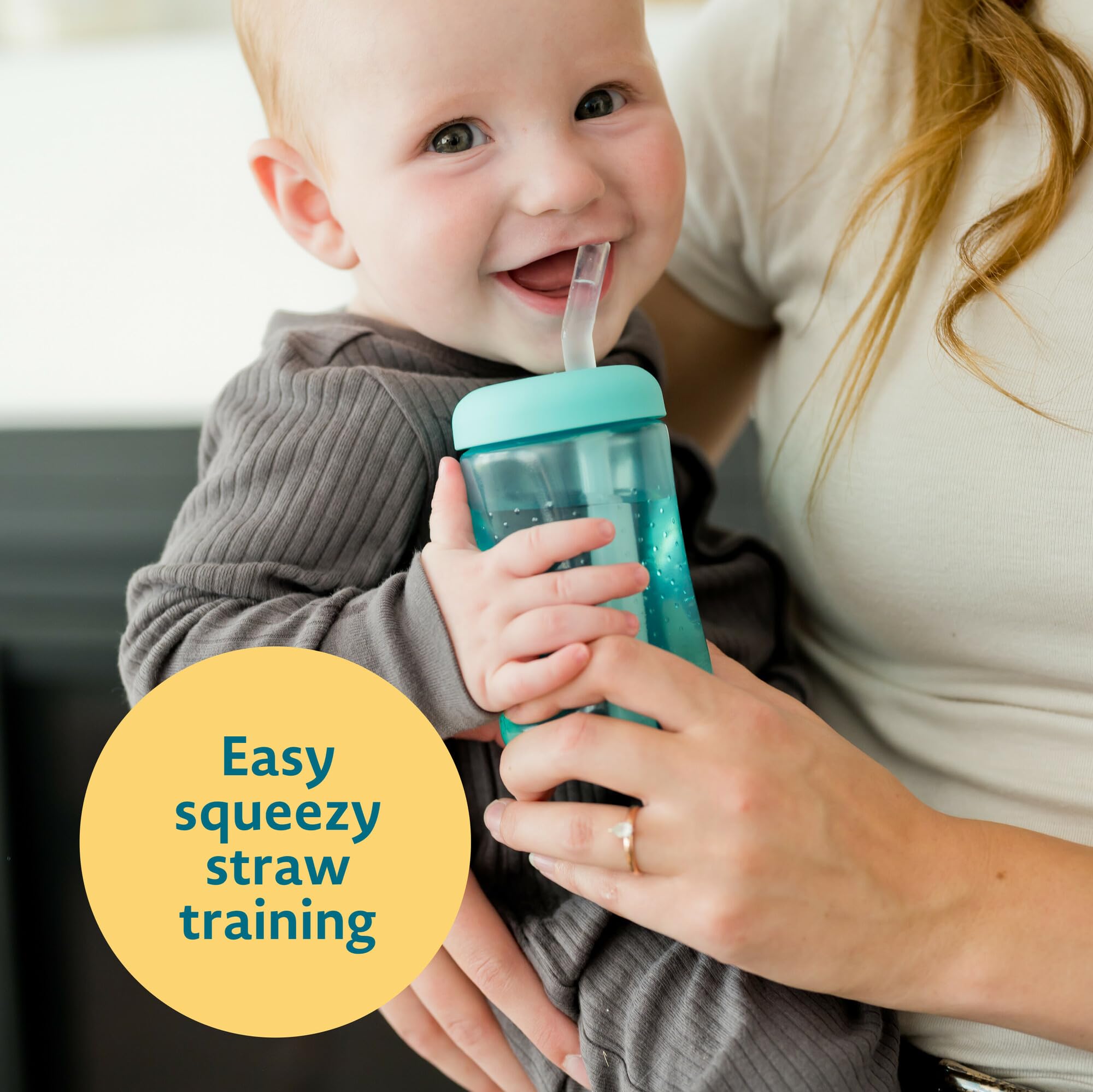 The First Years Squeeze & Sip Toddler Straw Cups - Squeezable Transition Sippy Cup with Silicone Straw - Toddler Feeding Supplies - 7 Oz - 3 Count - Ages 6 Months and Up