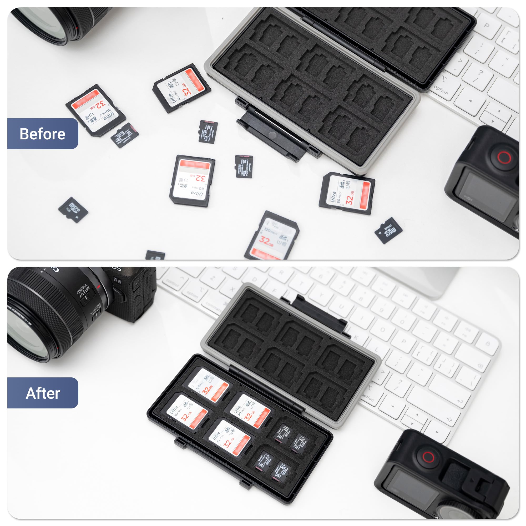 36 Slots Memory Card Case Water-Resistant Anti-Shock Memory Card Wallet for 24 Micro SD SDXC SDHC TF Cards and 12 SD SDXC SDHC Cards