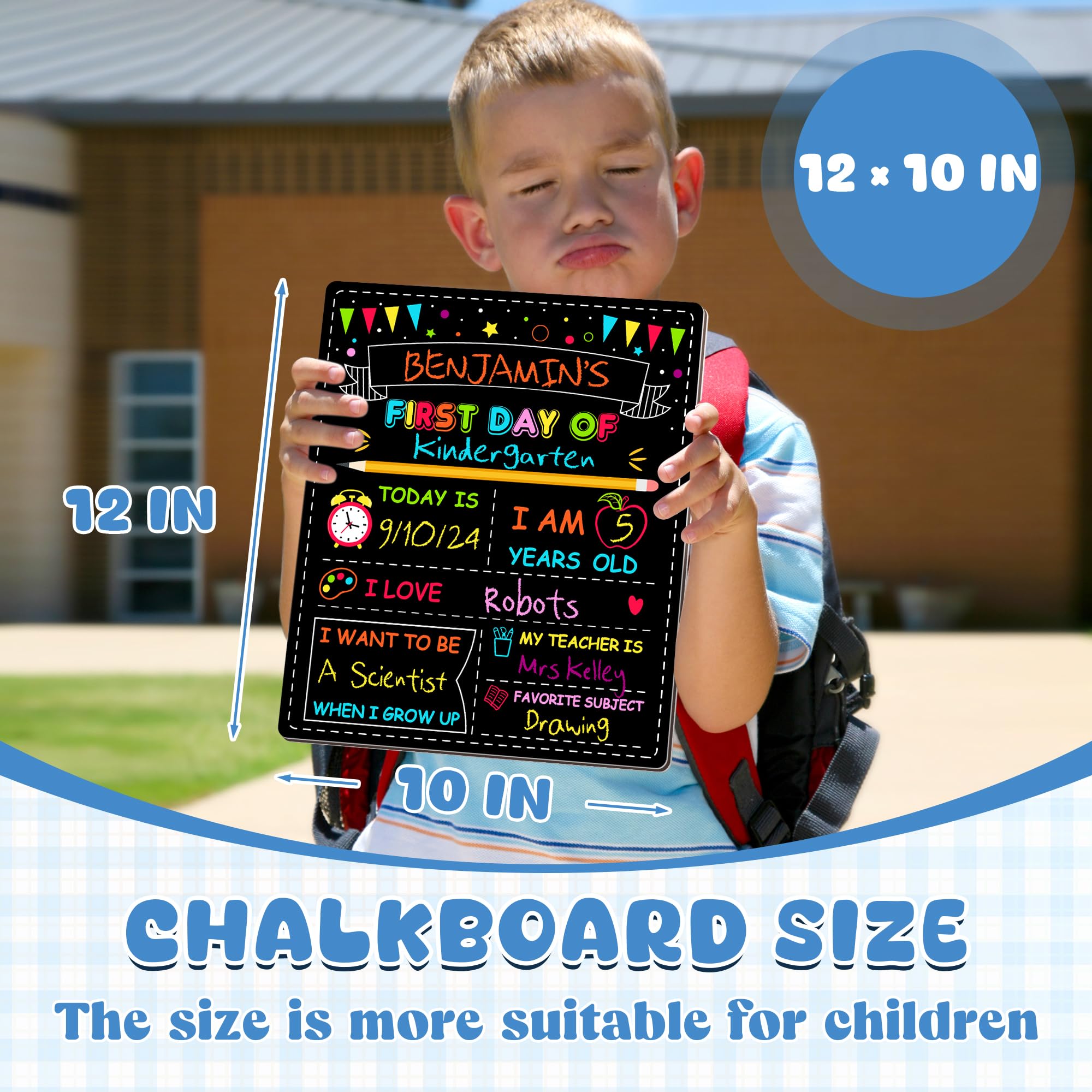 Double-Sided First Day of School Sign Board, 12 × 10 Inches Back to School Sign, Reusable Color Painting First and Last Day of Preschool Board, Washable Chalkboard for Kindergarten Pre-K