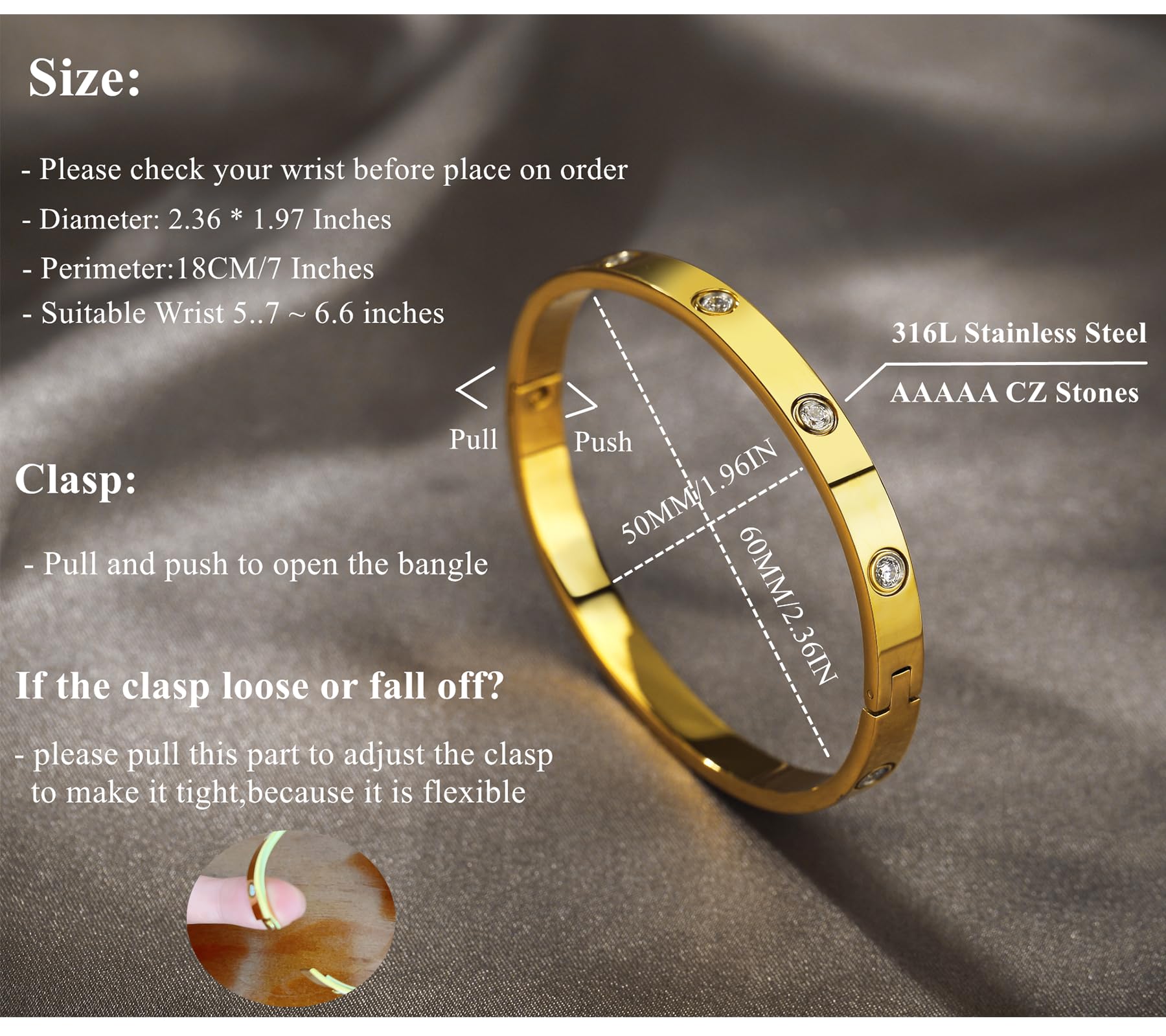 A D. 18 K Gold Plated Love Bangle Bracelet Set Stackable Cubic Zirconia Chain Bracelet Stainless Steel Chain Gold Bangle Bracelets for Women (3 Sets(Tennis,Bangle))